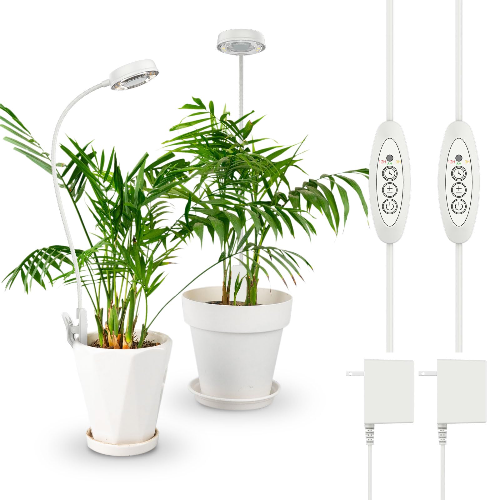SANSI Grow Lights for Indoor Plants, Full Spectrum LED, 10W, 2-Pack, White, Model C23ZW024, 4-Level Dimmable, Timer