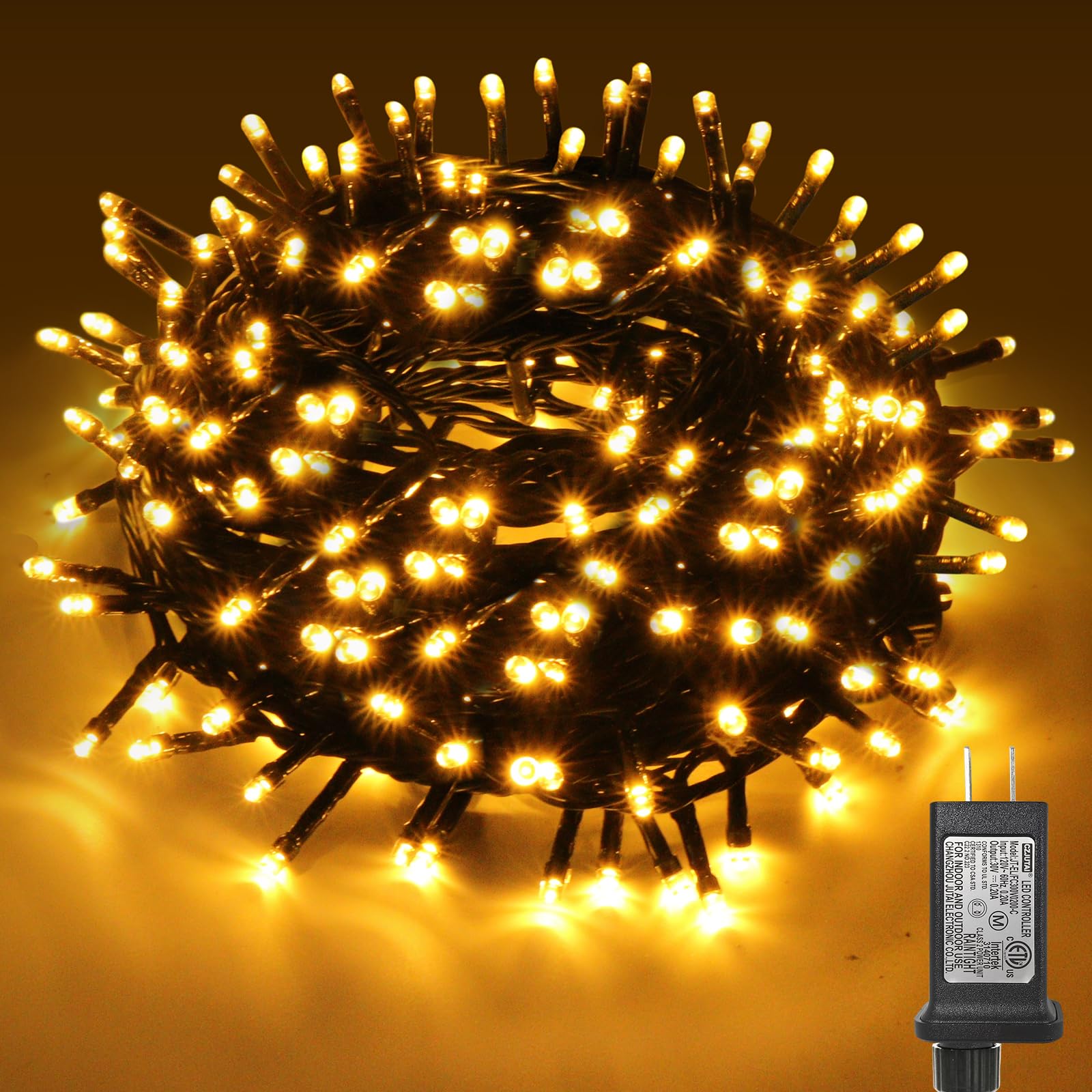 JTSIOV Christmas Tree Lights, 200 LED, 65FT, Warm White, Waterproof, 8 Modes, Indoor/Outdoor, Model SDD-001