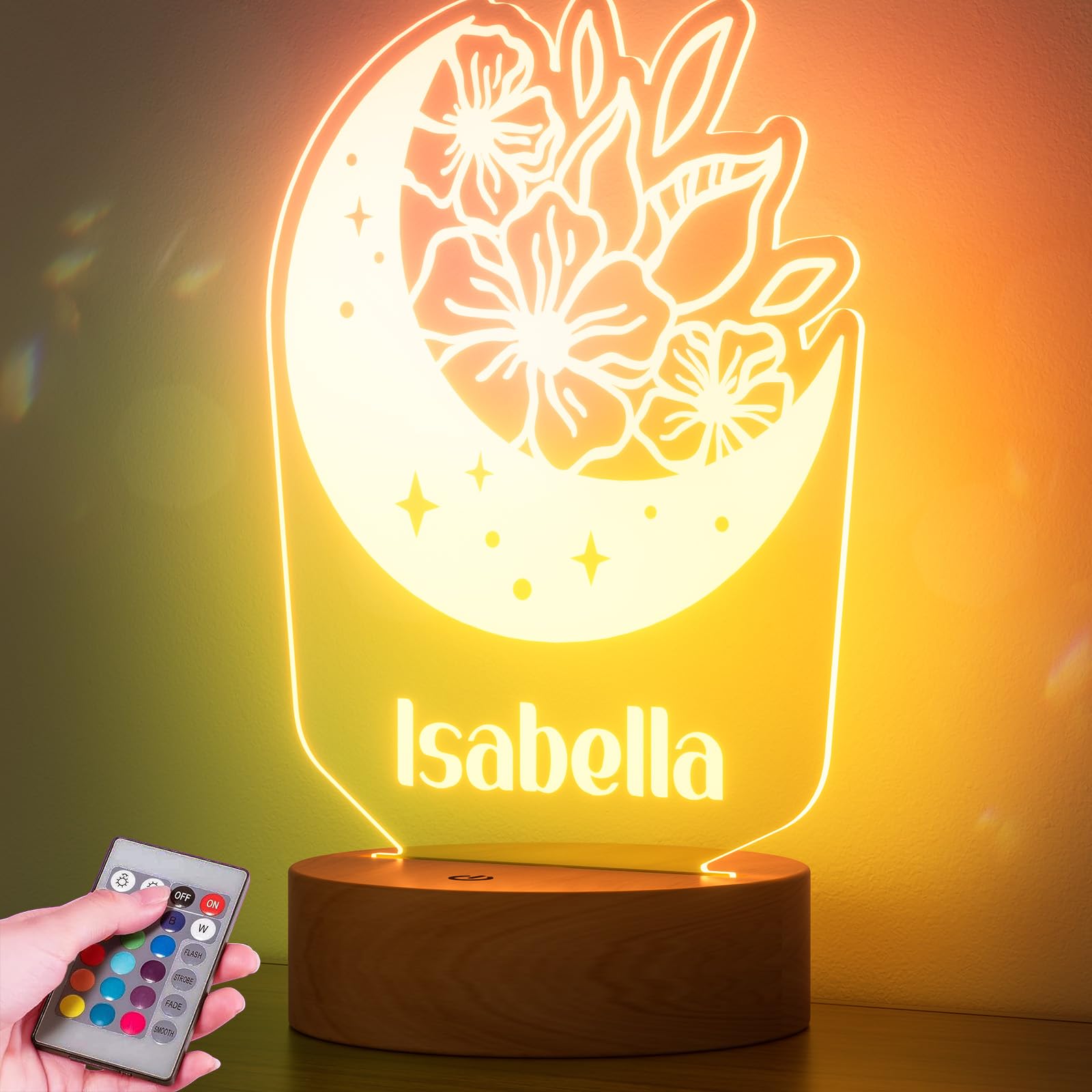 Burst Bird Personalized Baby Gift Name Night Light for Kids Girls Boys Nursery Decor with Flower Acrylic Nursery Night Light ?In
