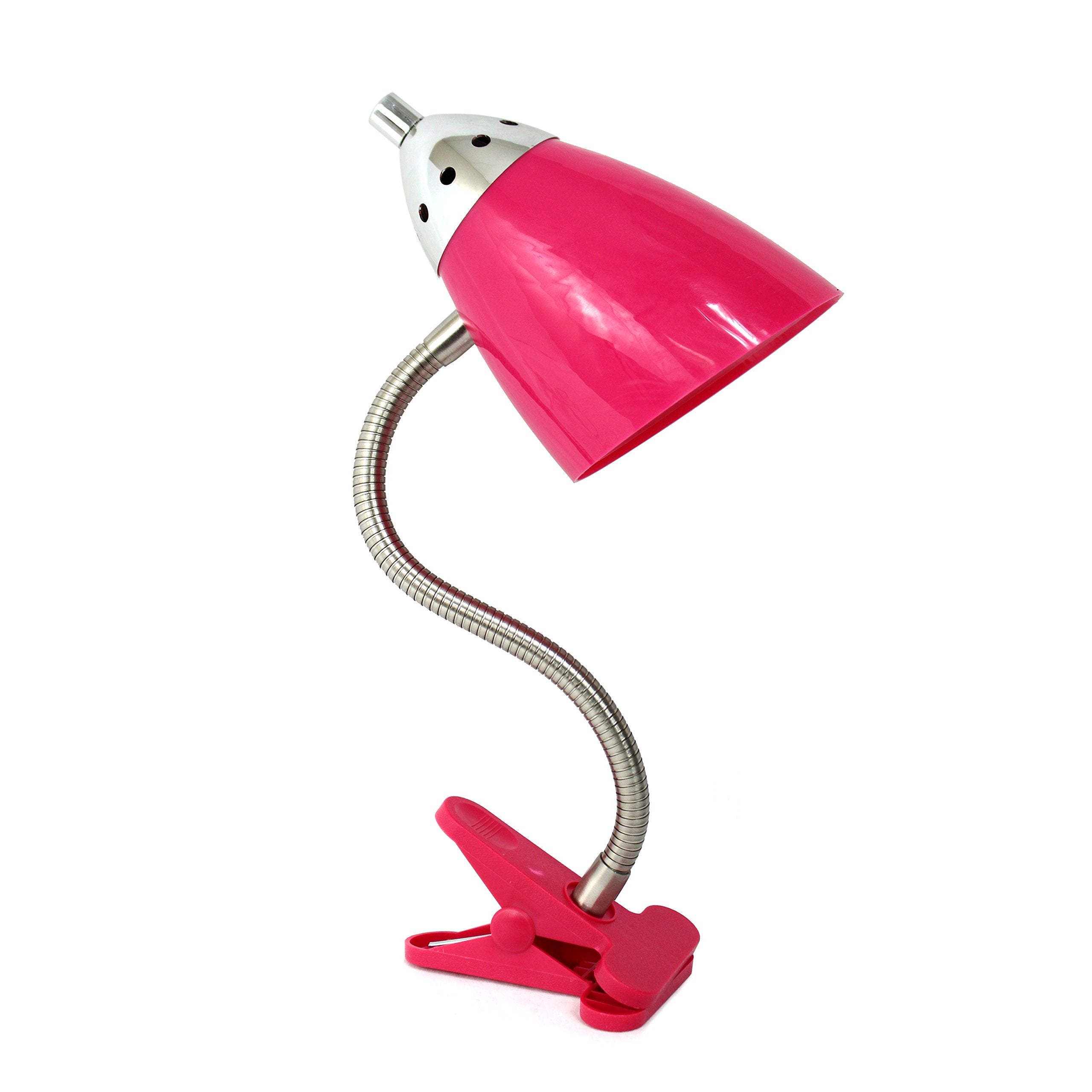 Simple Designs Ld2001-Pnk Flossy Flexible Gooseneck Desk Lamp Clip Light, For Desks, Nightstands, Reading, Pink