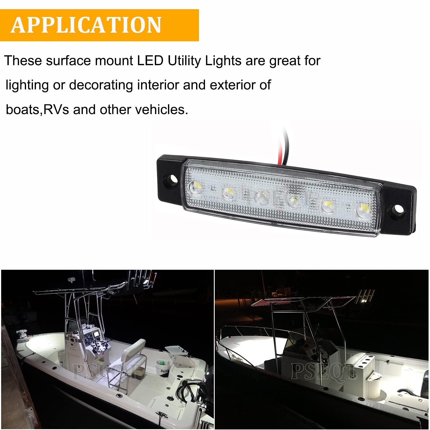 Pseqt Led Boat Interior Lights - Waterproof Navigation Lighting Strip, 10Pcs, White, Pc Lens For Fishing, Pontoon, Kayak, Yacht, Sailboat