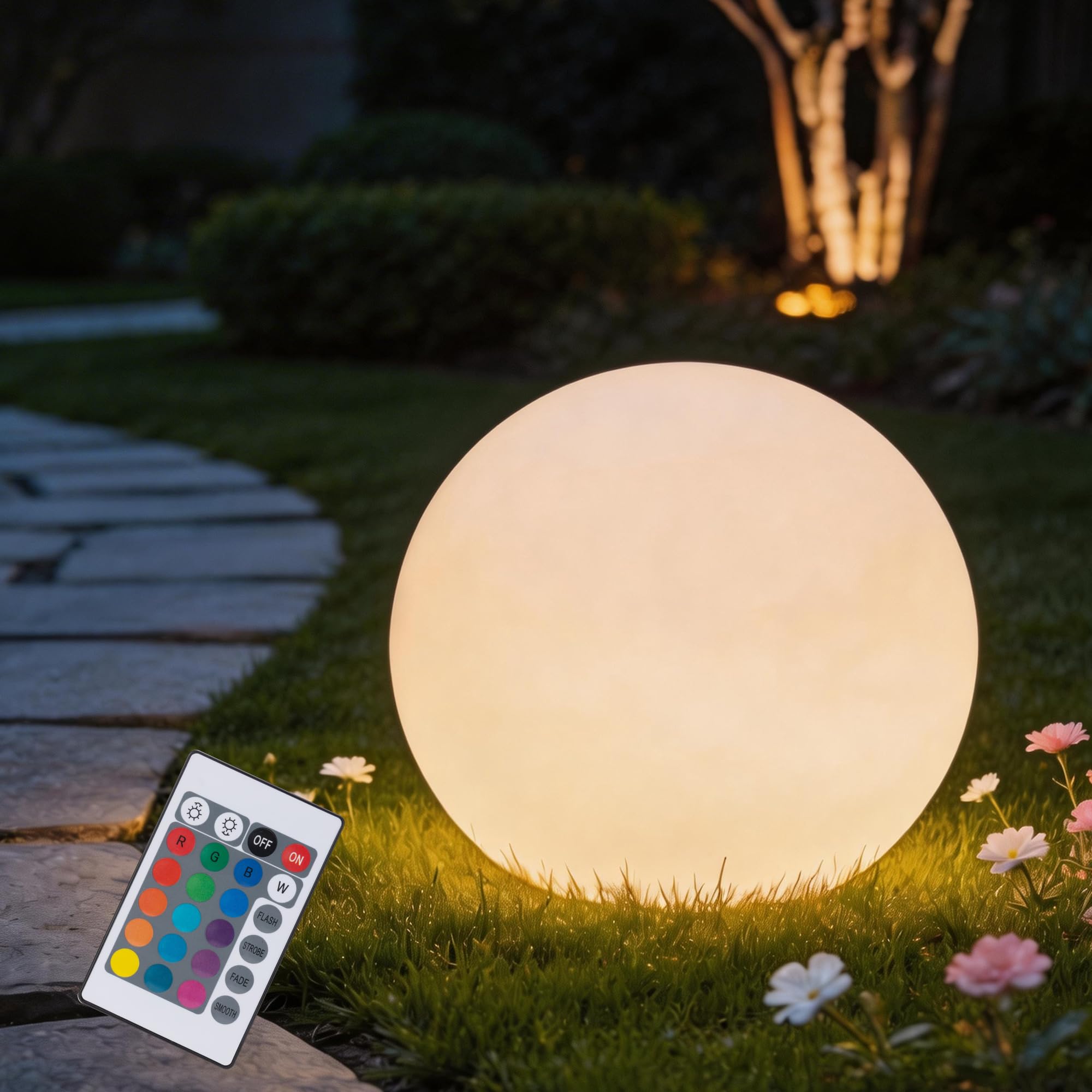 FANOAULEA 12 Inch Ball Light, Outdoor Glow Globe Light with Remote Control, LED Solar Gazing Ball Night Light 16 Modes RGB Color