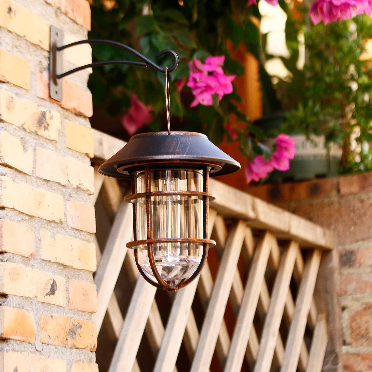 Icerona Solar Lantern - Waterproof Bronze Metal Outdoor Hanging Lights with Clear Glass, LED Edison Bulbs, Decorative Wall Lantern