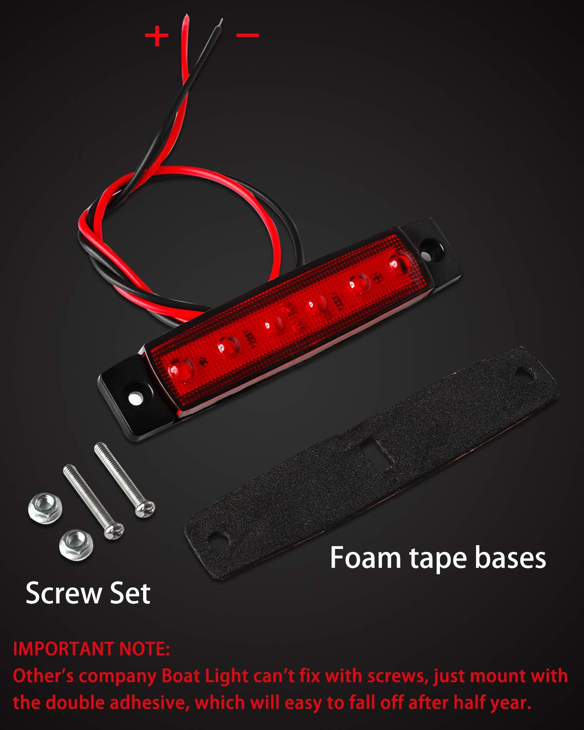 Shangyuan LED Marine Boat Lights, Waterproof Interior Deck Lights, 12V, Red, 10PCS