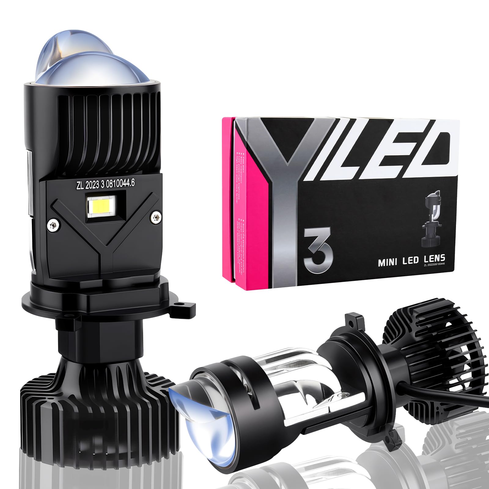 YUFANYA Y3-H4 Headlight Blub with Projector Lens Canbus Hi/Lo Beam,120W 30,000LM Extremely Bright 6000K White with Clear Cut Off