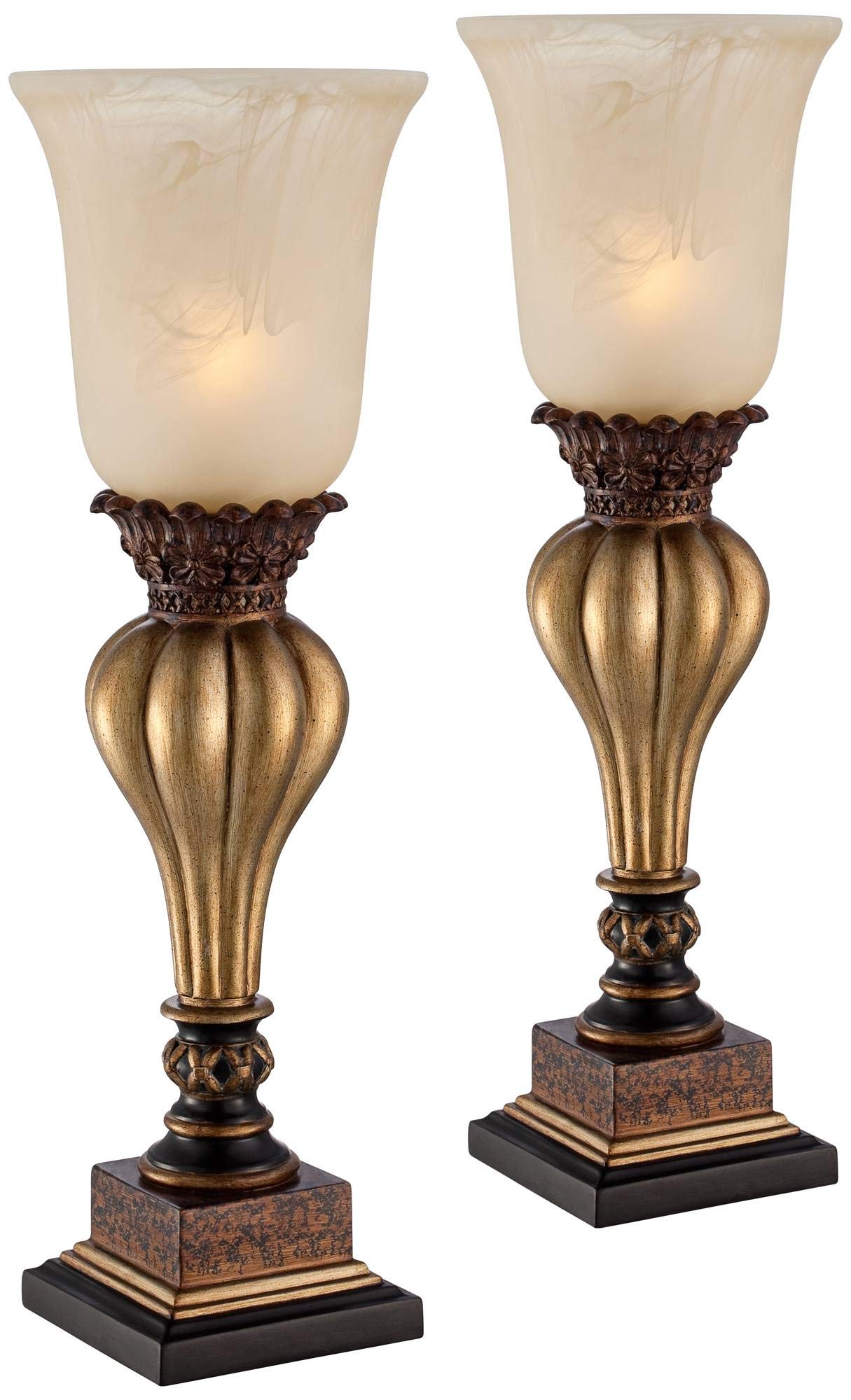 Regency Hill Sattley Traditional Uplight Accent Table Lamps 23 1/4 High Set of 2 Light Gold Alabaster Glass Shade Decor for Livi