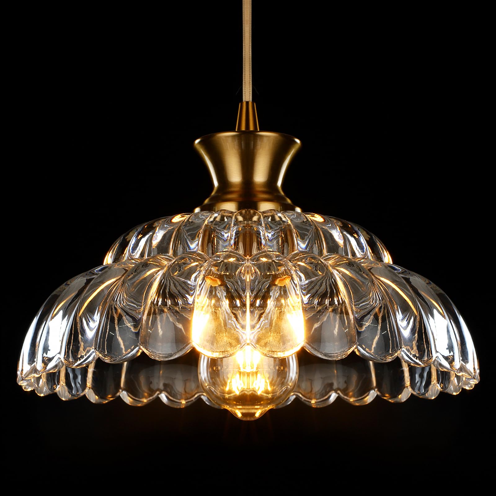 Mgcanyu Glass Pendant Lights Kitchen Island, 11.8'' Vintage Lighting Glass Light Fixtures Brushed Gold Modern Glass Chandelier H