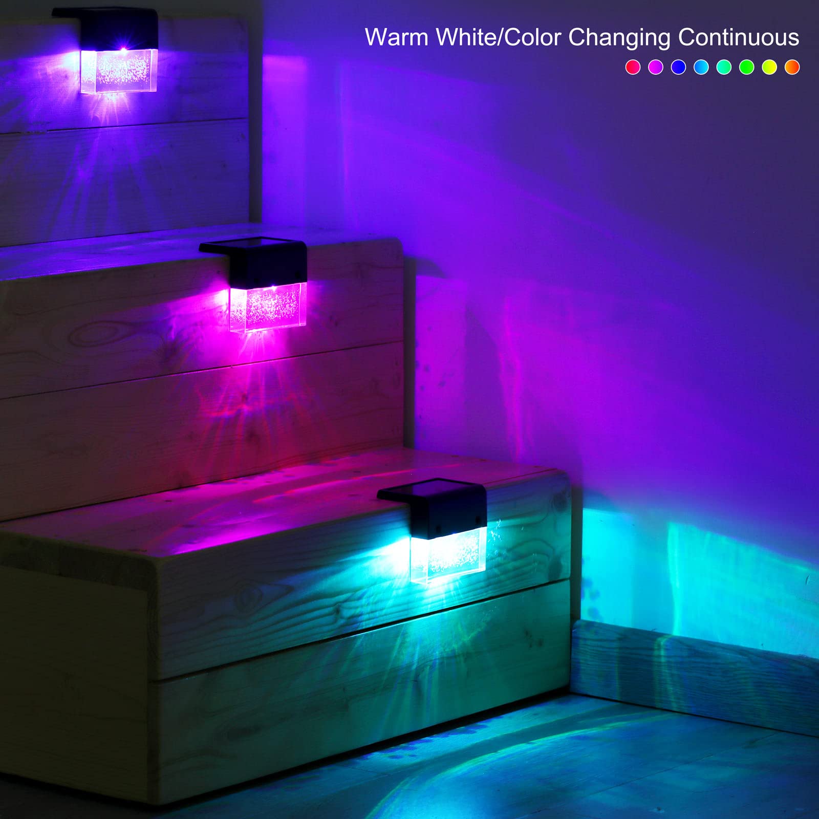 Denicmic Solar Deck Lights, 10 Lumens Led Step Lights, 6 Pack, Warm White/Color Changing