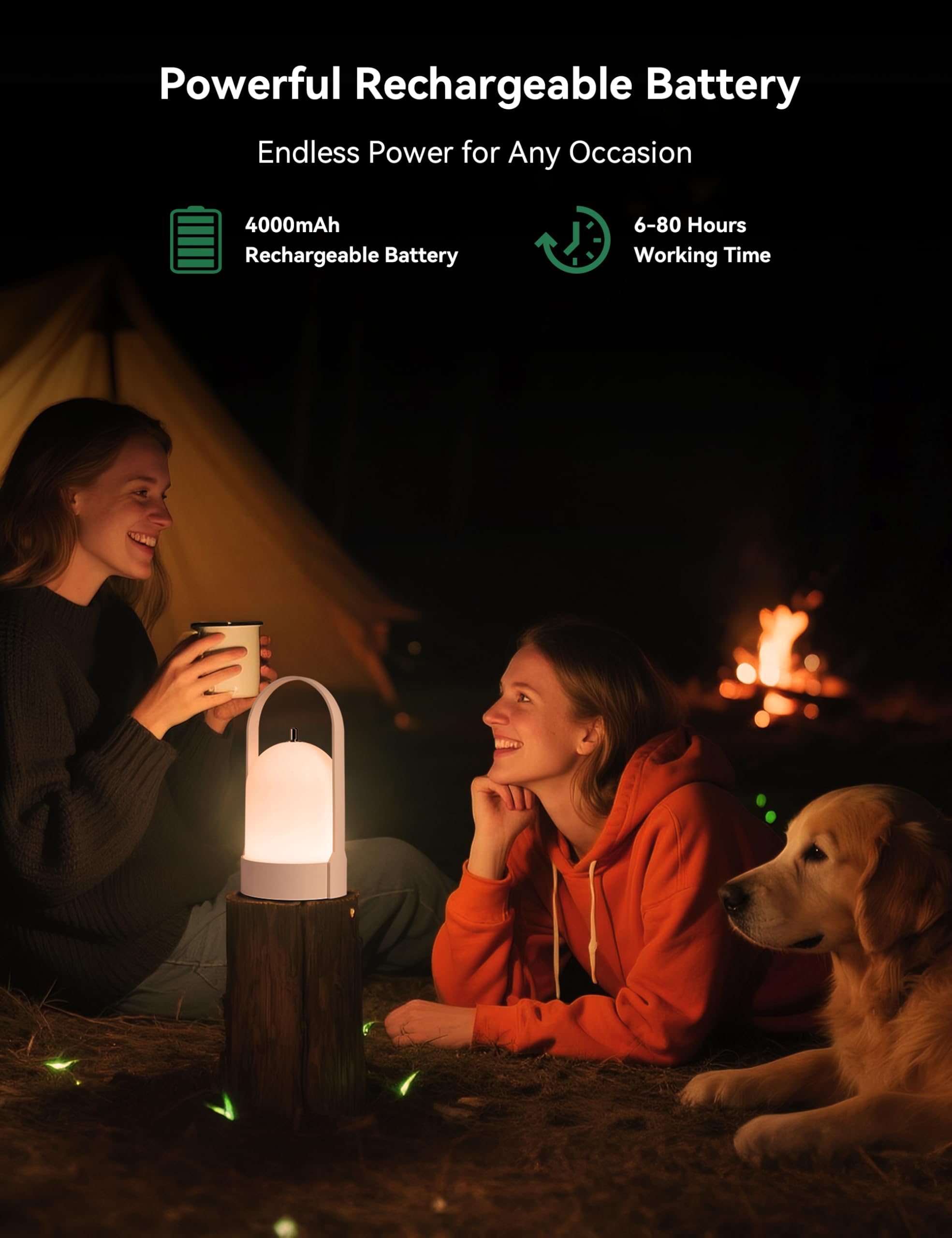 Tubicen Portable LED Lantern Table Lamp with Handle, Battery Operated Rechargeable Cordless Lamp for Table, 4-Level Touch Dimmab