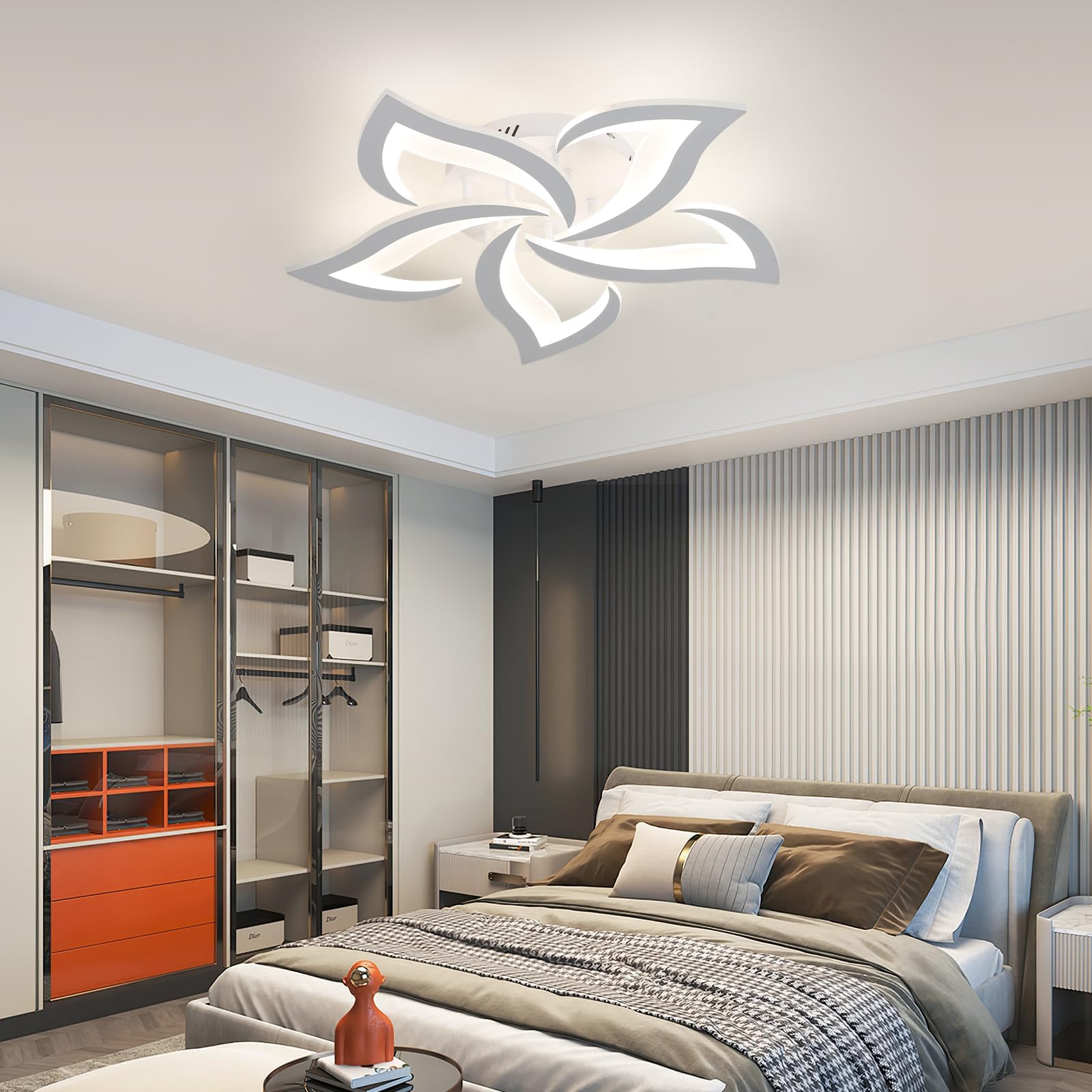 Goeco Dimmable Ceiling Light Fixture, 5-Petal White Acrylic, 3000K-6500K, Flush Mount for Bedroom, Dining Room, Kitchen, Model 30839724