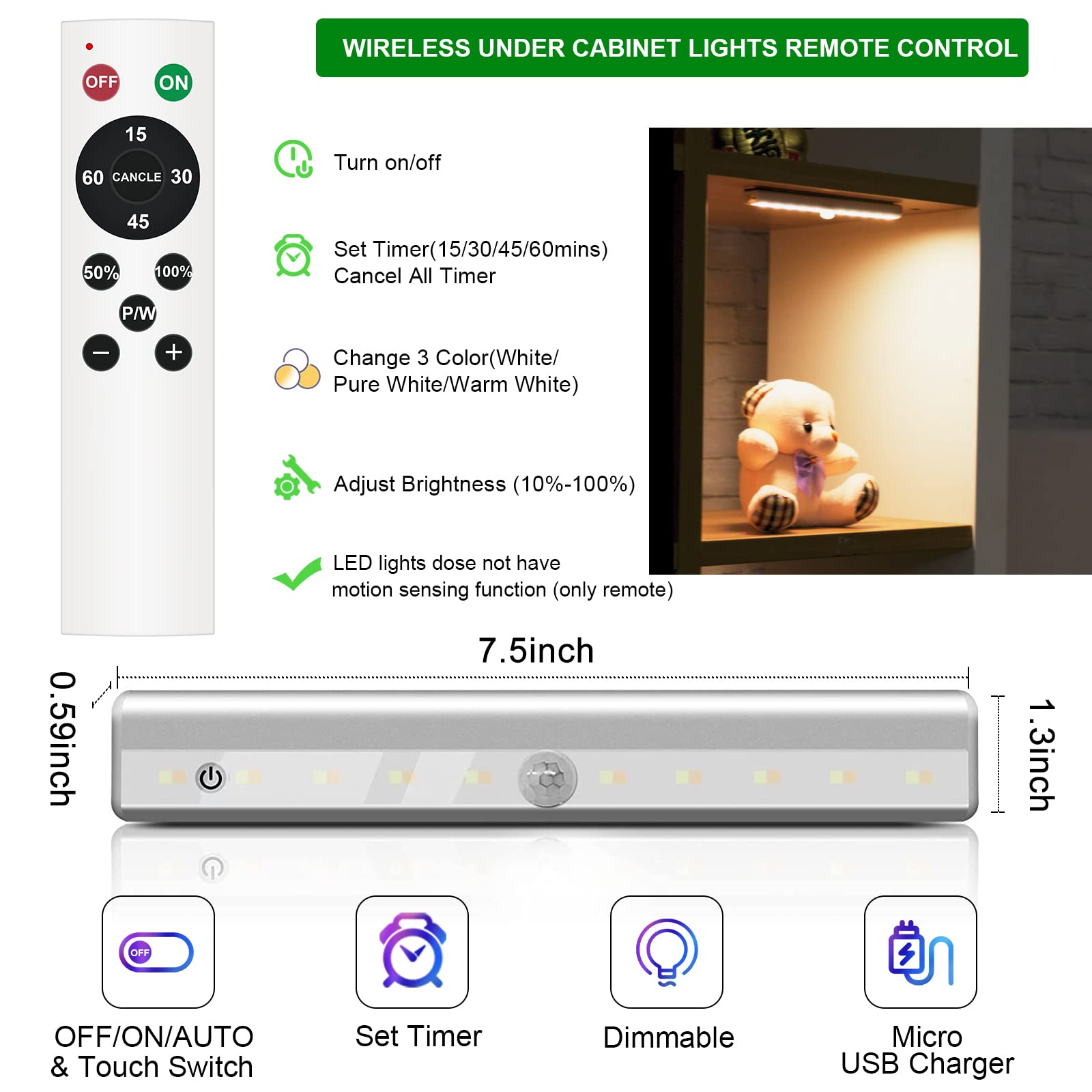 Szokled Wireless Under Cabinet Lighting, Dimmable 20 Led Nightlight Bar, Remote Control, 4 Pack