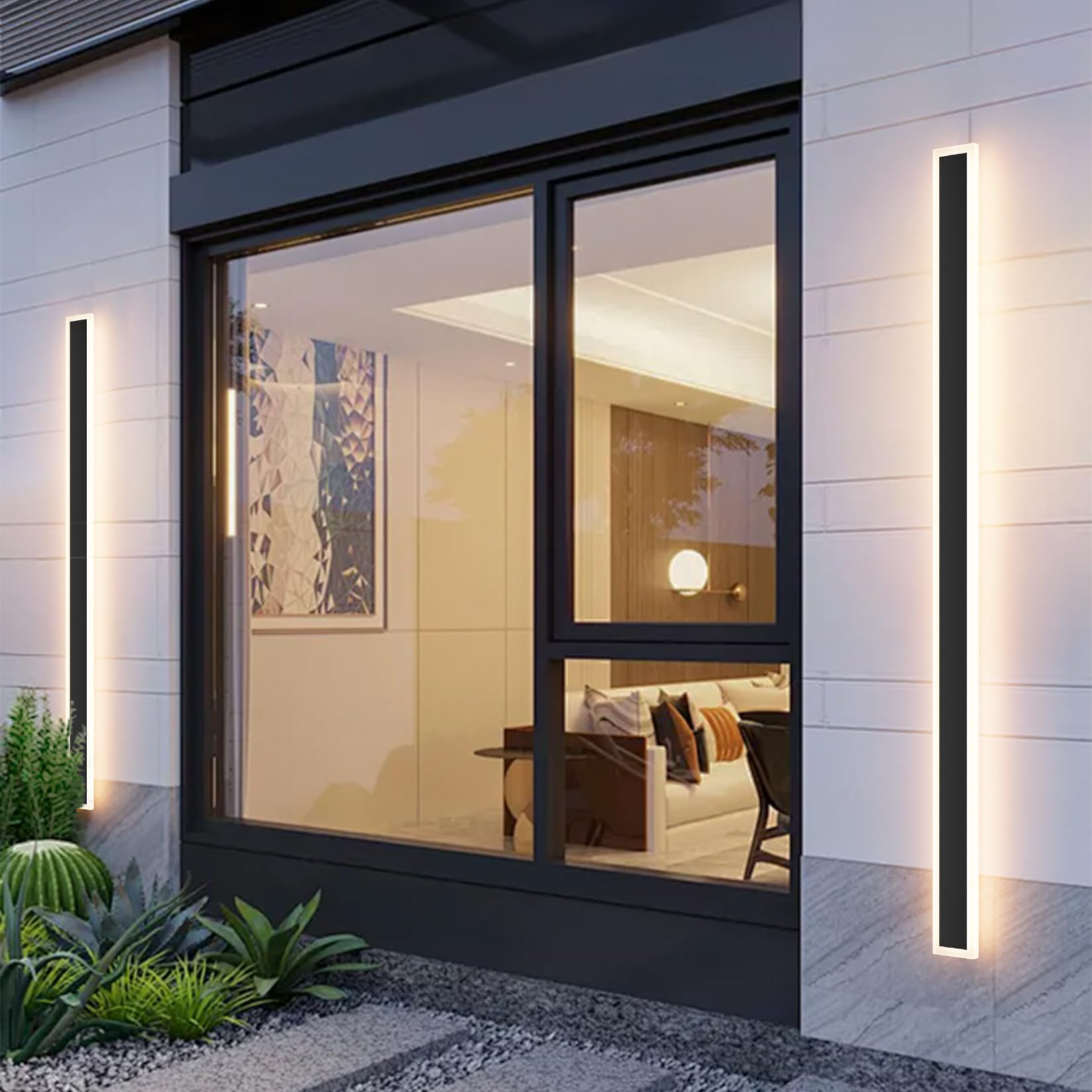 Aipsun 2 Packs Porch Wall Lights 56.3inch Long Strip Modern Outdoor Wall Light Fixture, Black Wall Mount Lighting Sconce Exterio