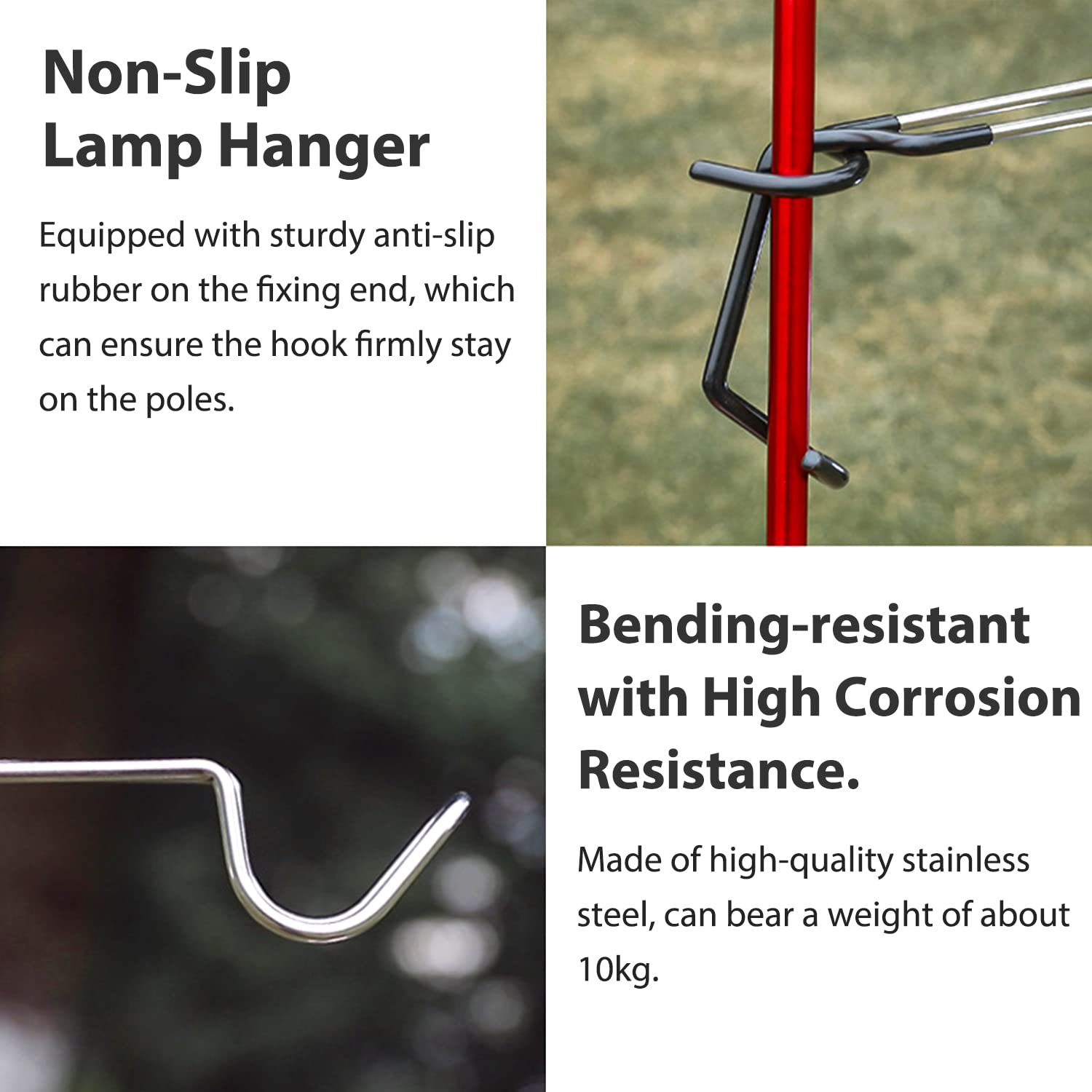 Tobwolf 2Pcs Outdoor Camping Lantern Hook Hangers, Stainless Steel Lamp Hanger Stand, Portable Non-Slip Tent Lamp Hook Light Clamp Holder, Lantern Hangers For Outdoor Camping, Fishing, Hunting