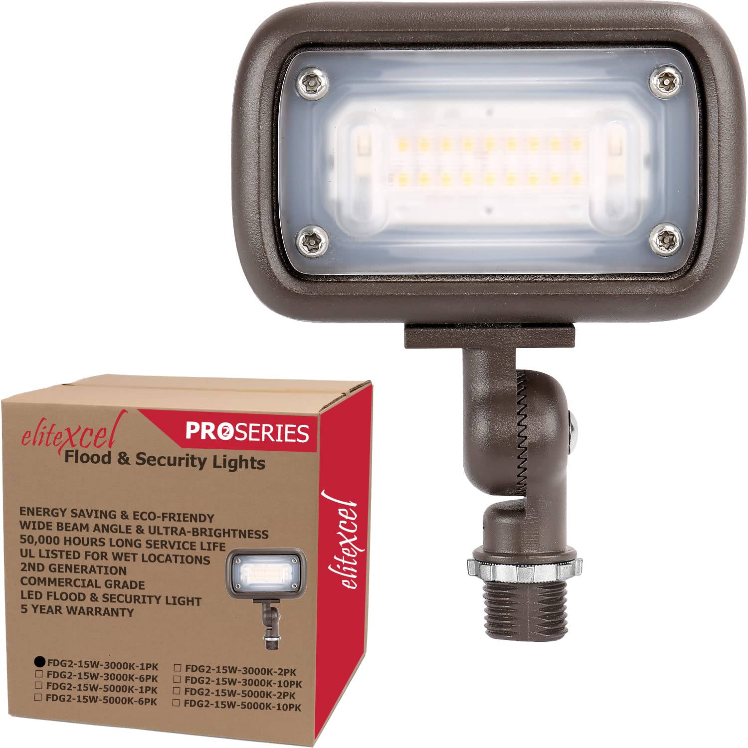 Professionalxcel LED Flood Light Outdoor for Signs  30W UL Listed Flag Pole Light  3300 Lumen Floodlight  5000K Daylight White  1/2 Knuckle Mount  120-277V Waterproof Security Lights  5 Year Warranty