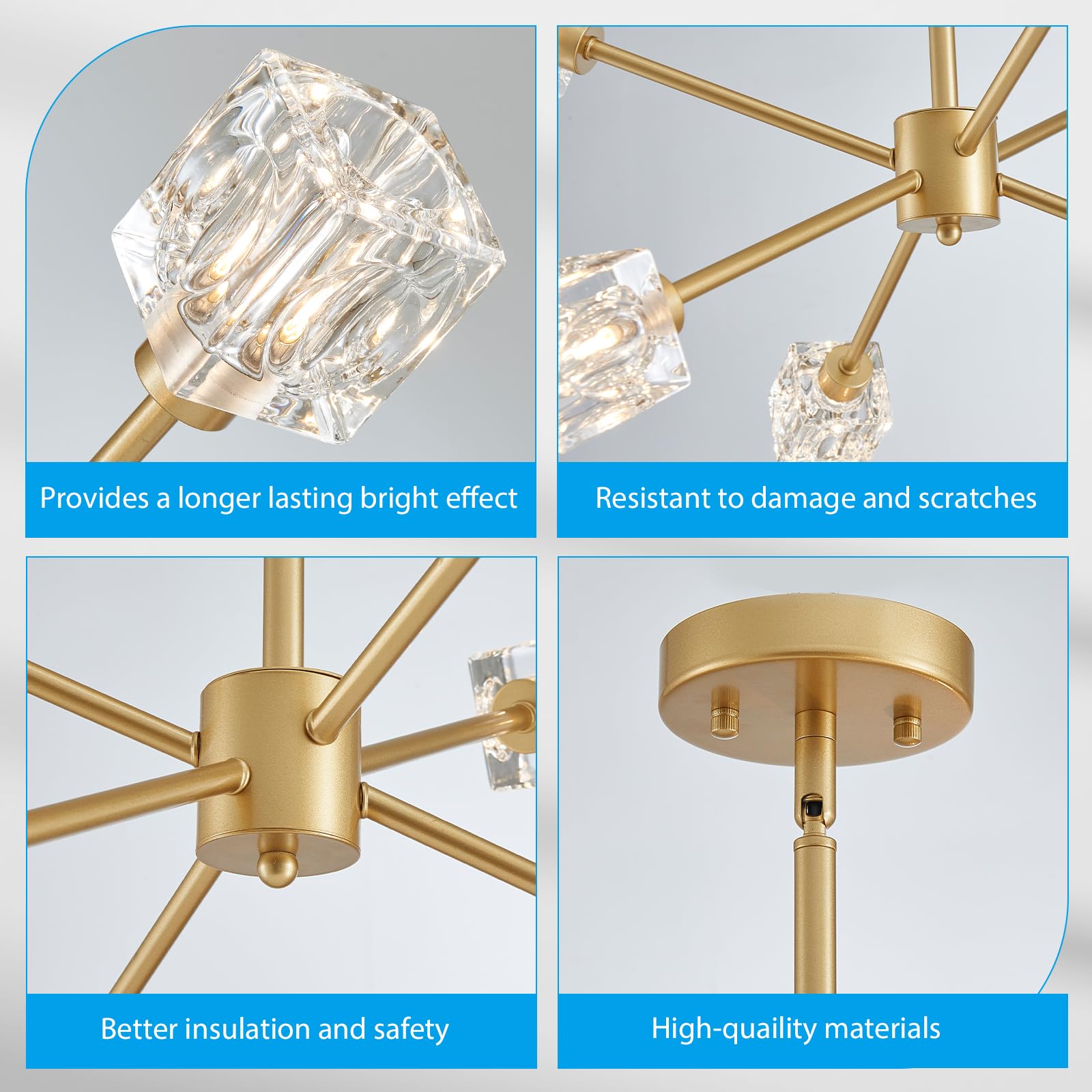 Xingqi Gold Ceiling Light 25.2'' Sputnik 6-Light Modern Glass Chandelier Unique Ceiling Lighting For Dining Room Bedroom Entrywa