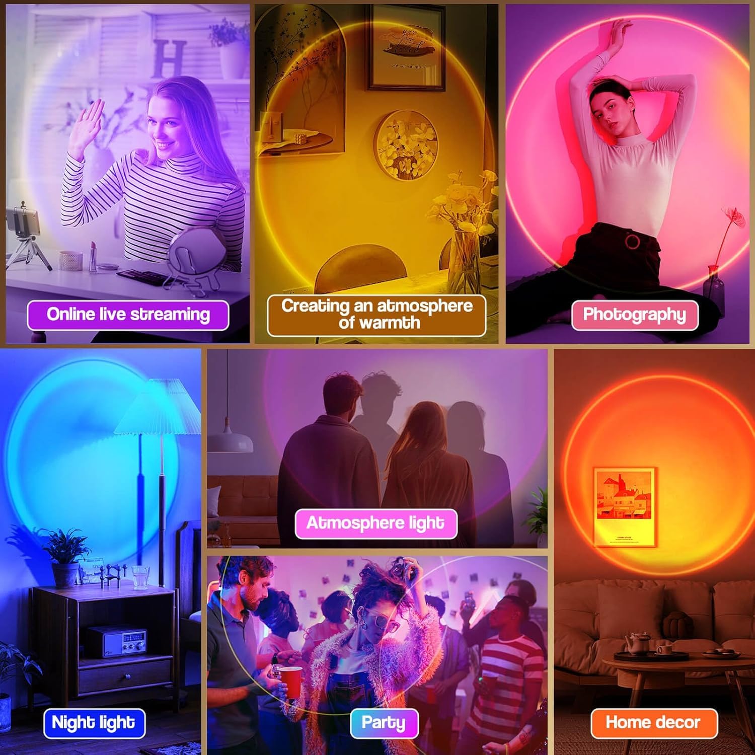 LEKEONE Sunset Lamp Projector - LED, 16 Color APP Control, Aluminum, Model SUN-D, Perfect for Room Photography and Parties