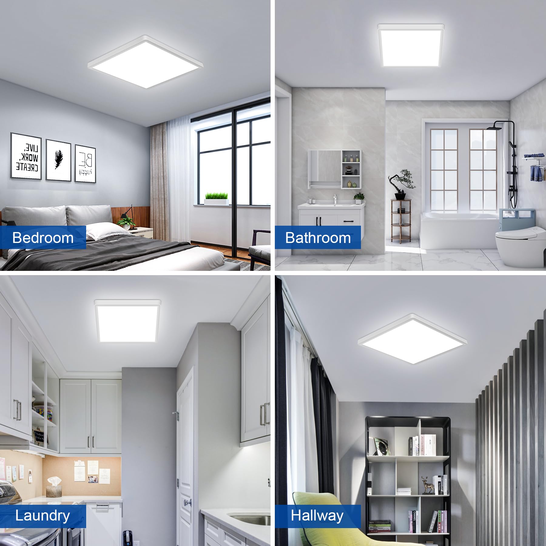 Tealight 4 Pack 12 Inch 24W Flush Mount Square Led Ceiling Light, 6000K White Flush Mount Light Fixture, Slim Flat Ceiling Light