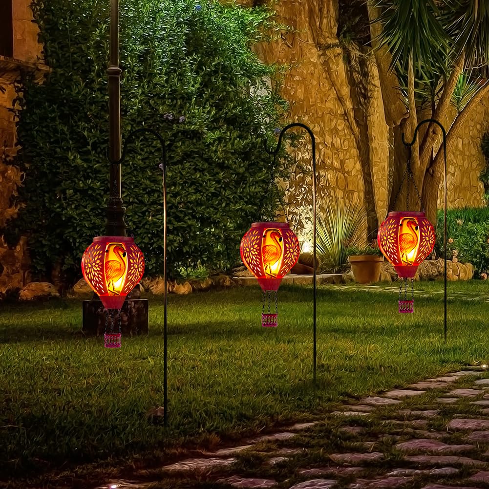 Starsoul Pink Hot Air Balloon Solar Lantern Flamingo Metal & Glass Solar Hot Air Balloon Hanging Garden Light Waterproof Outdoor