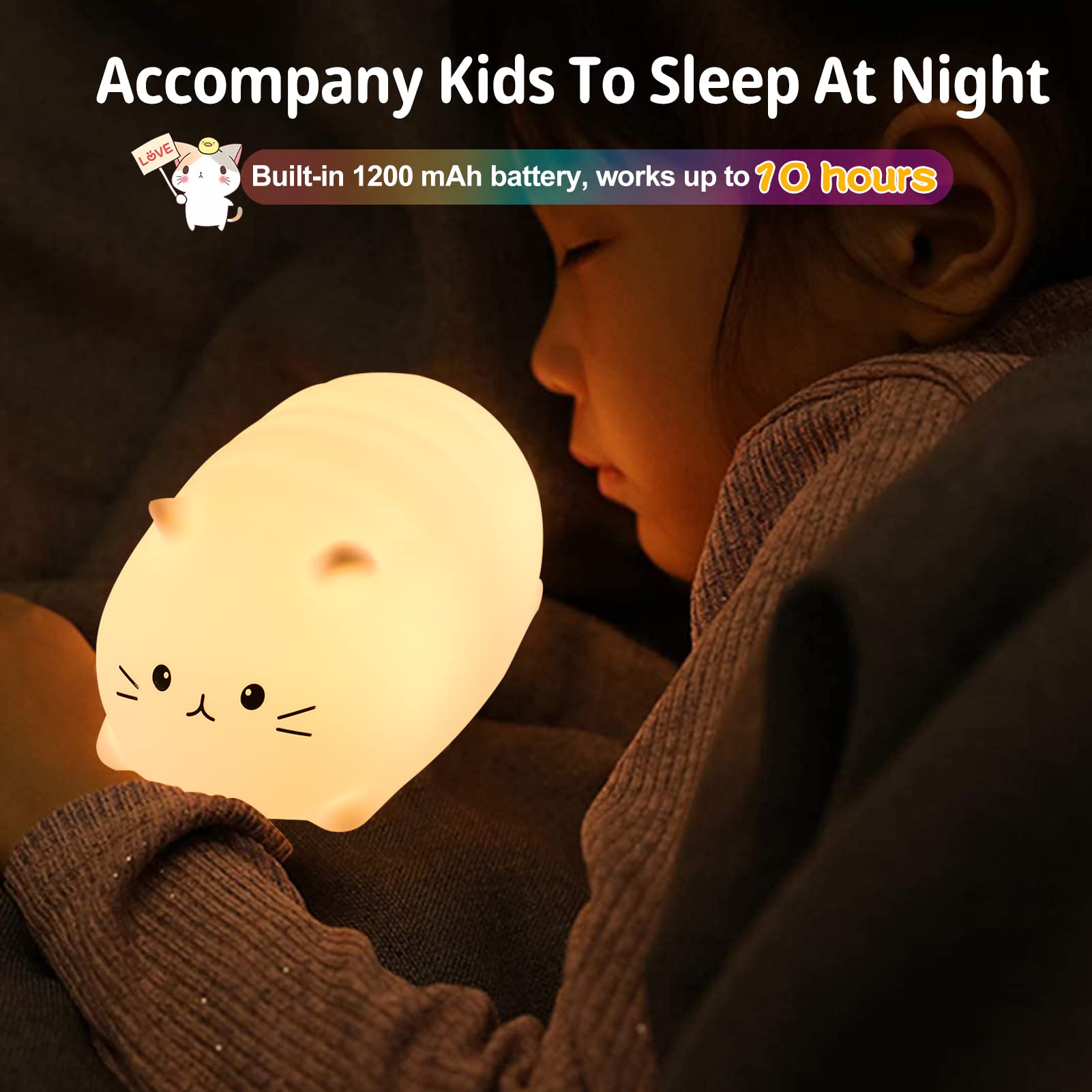 ZKLiLi Cute Cat Lamp - LED Night Light for Kids, Tap Control, Mini Size, Cat Color, Model ZK-US-MBmaomi