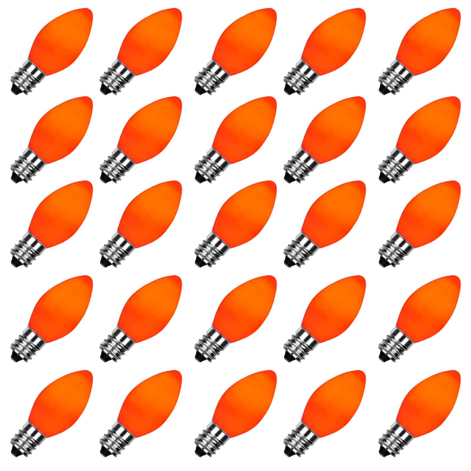 Sunsgne C7 Christmas Orange Incandescent Night Light Bulbs, 25 Pack C7 Ceramic Replacement Bulbs For Outdoor String Lights, E12