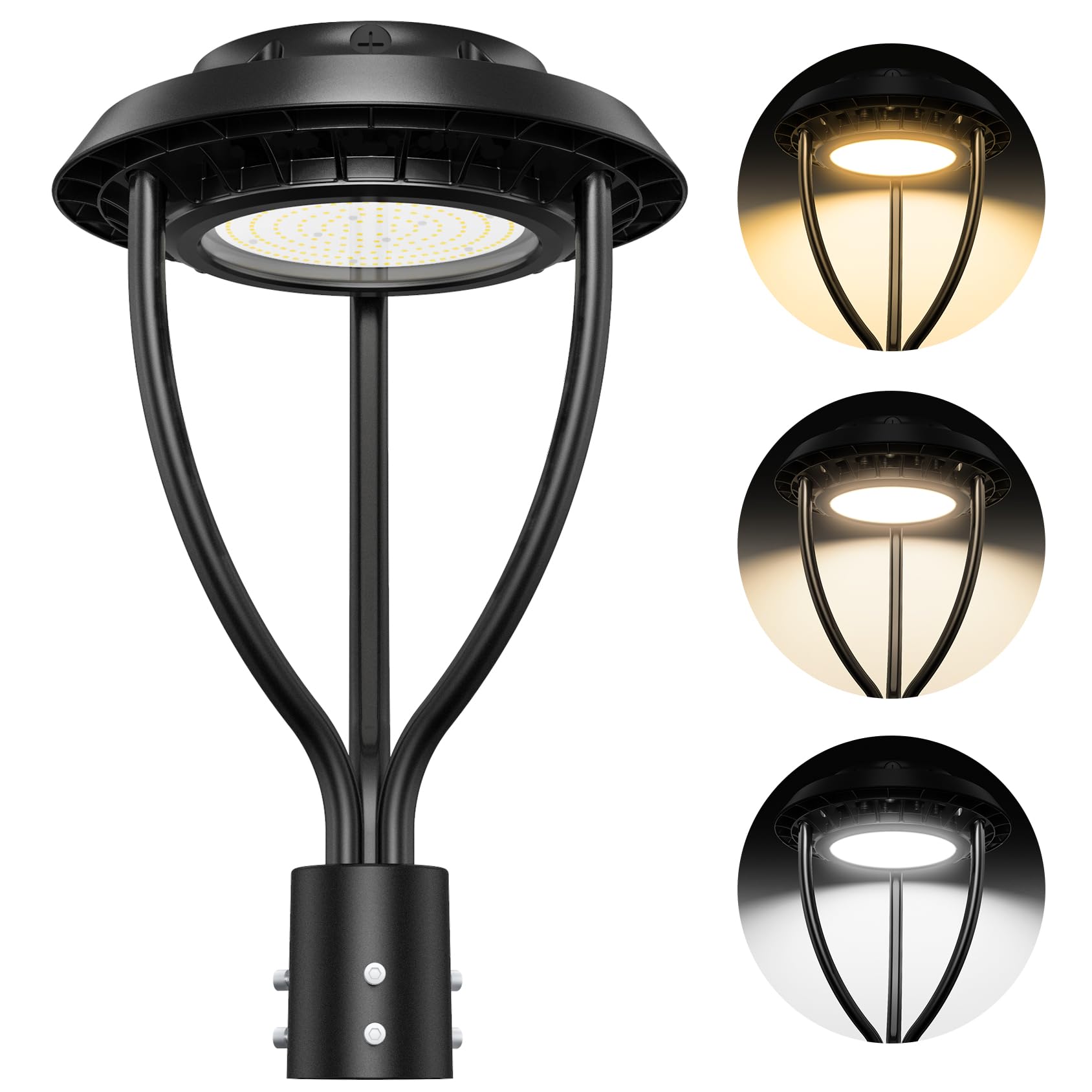 60W Led Post Top Light With Photocell, 60W 48W 36W Adjustable, 8400Lm Adjustable Cct 3000/4000/5000K Outdoor Pole Lights, Ip65 Waterproof Commercial Led Post Light Fixture Area Light Etl Dlc Listed