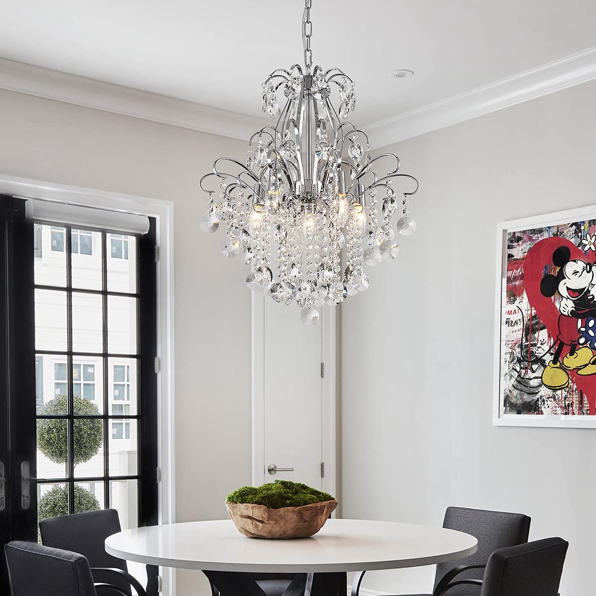 Wuzups 5-Light Crystal Chandelier Pendant Light, Modern Chrome Fixture For Bedroom & Kitchen