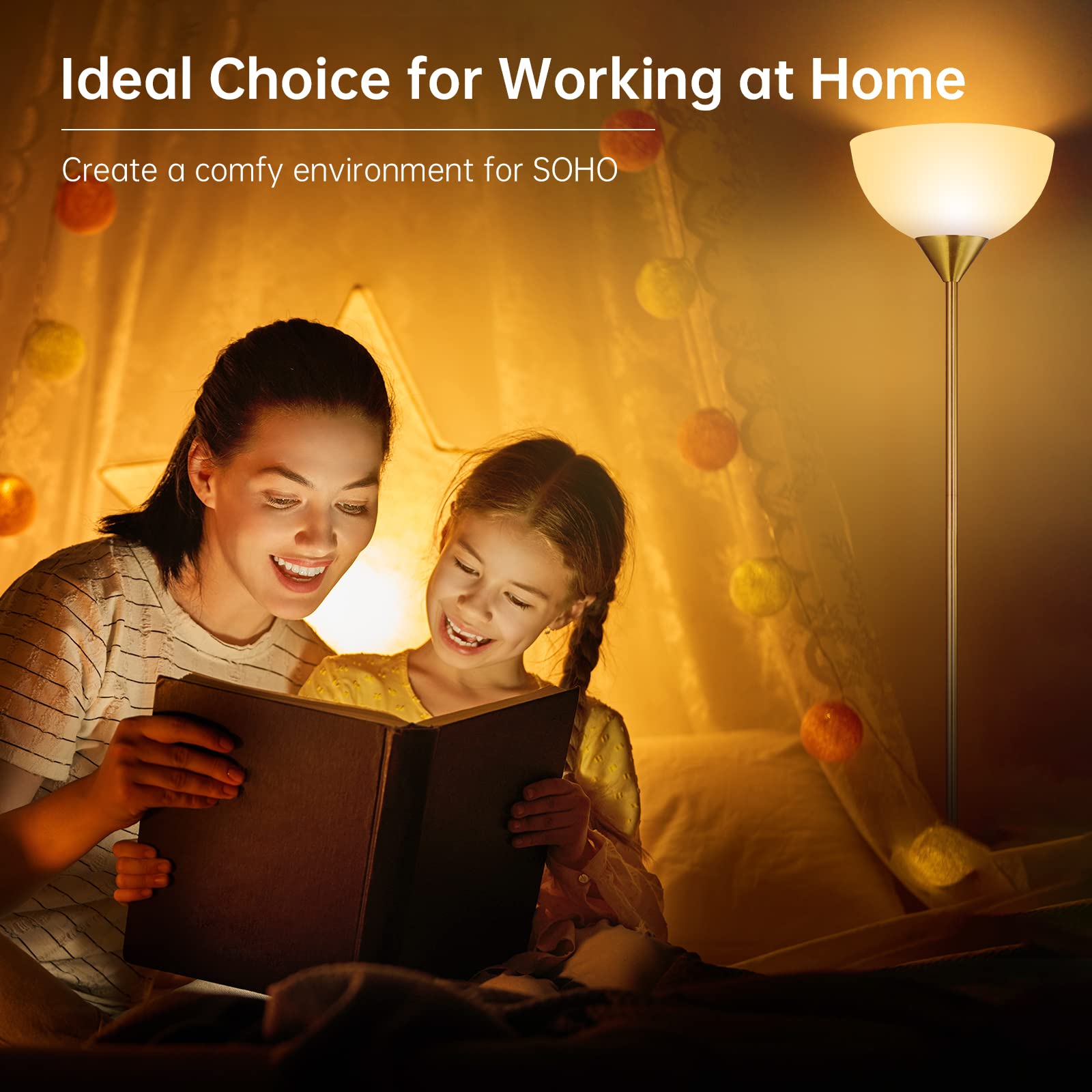 BoostArea Floor Lamp, 12W LED, 70.1·Tall, Eye-Caring, Gold, Glass/Metal/Plastic/Porcelain, Torchiere for Bedroom/Living Room/