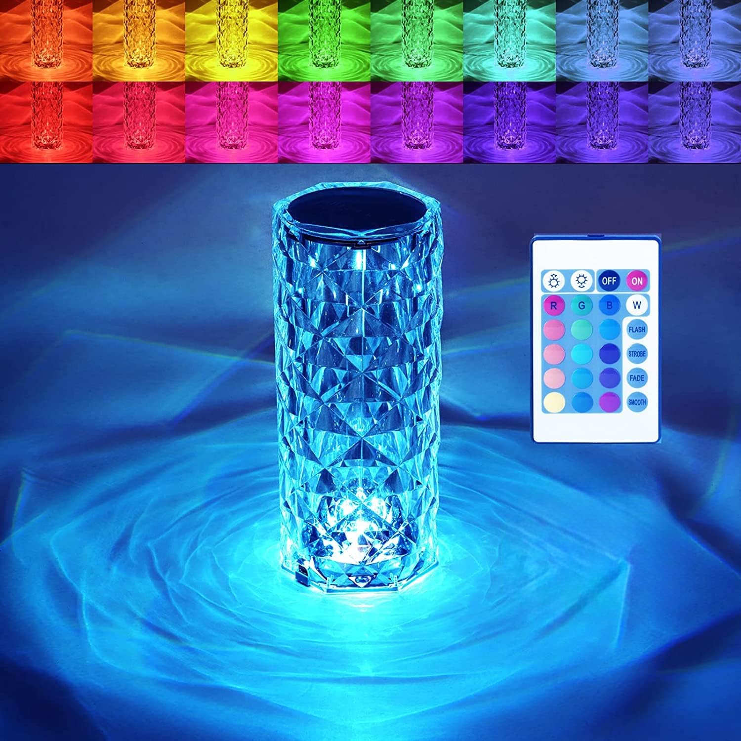 BGFHome Crystal Table Lamp RGB Color Changing Night Light