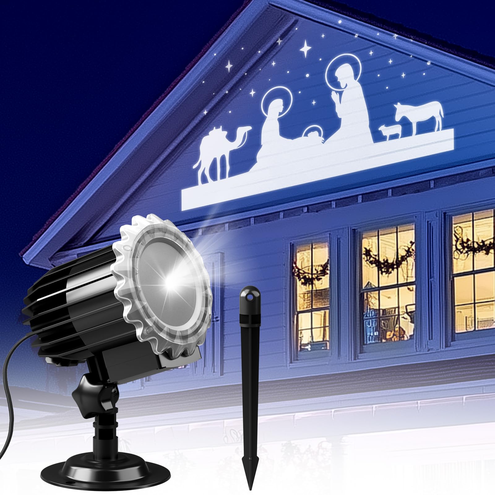 Christmas Nativity Scene Projector Lights Outdoor Indoor,Waterproof Holiday Projector with Stars,Christmas Decorations Light for