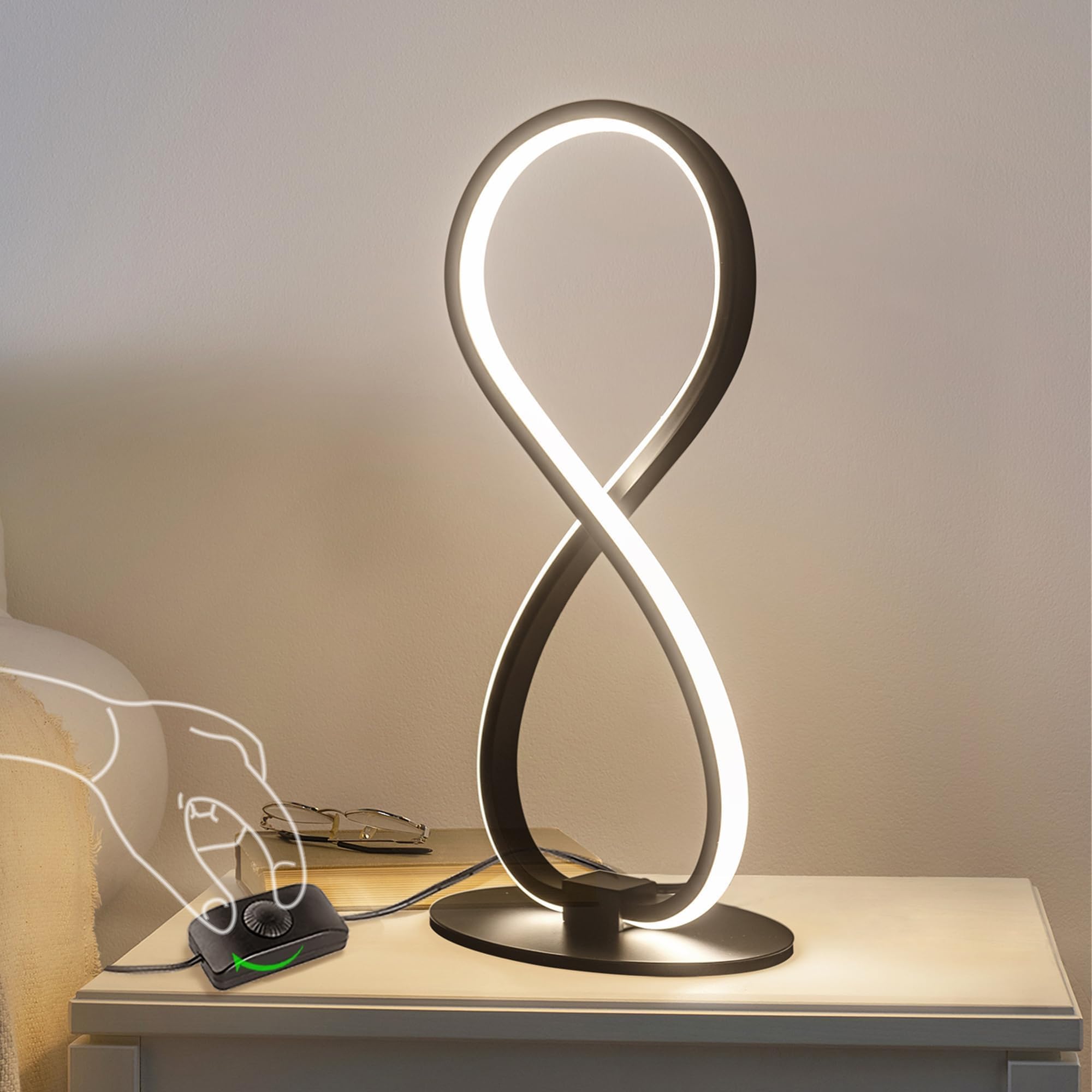 Adebime Black Stepless Dimmable Spiral Table Lamp, Warm White, Unique Nightstand Light