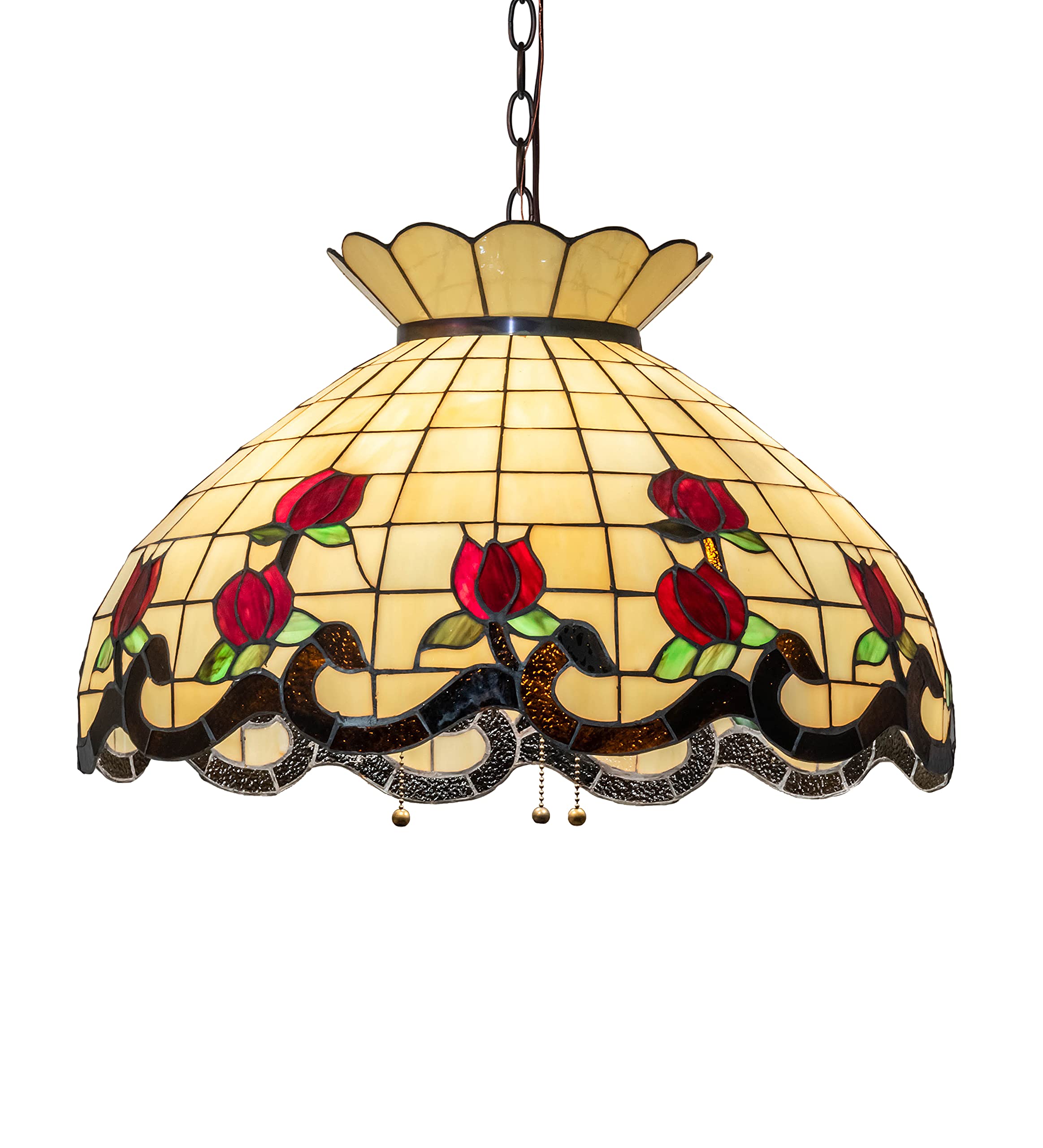 Meyda Lighting 23in Wide Roseborder Pendant Light, Mahogany Bronze, Glass, Model 232772