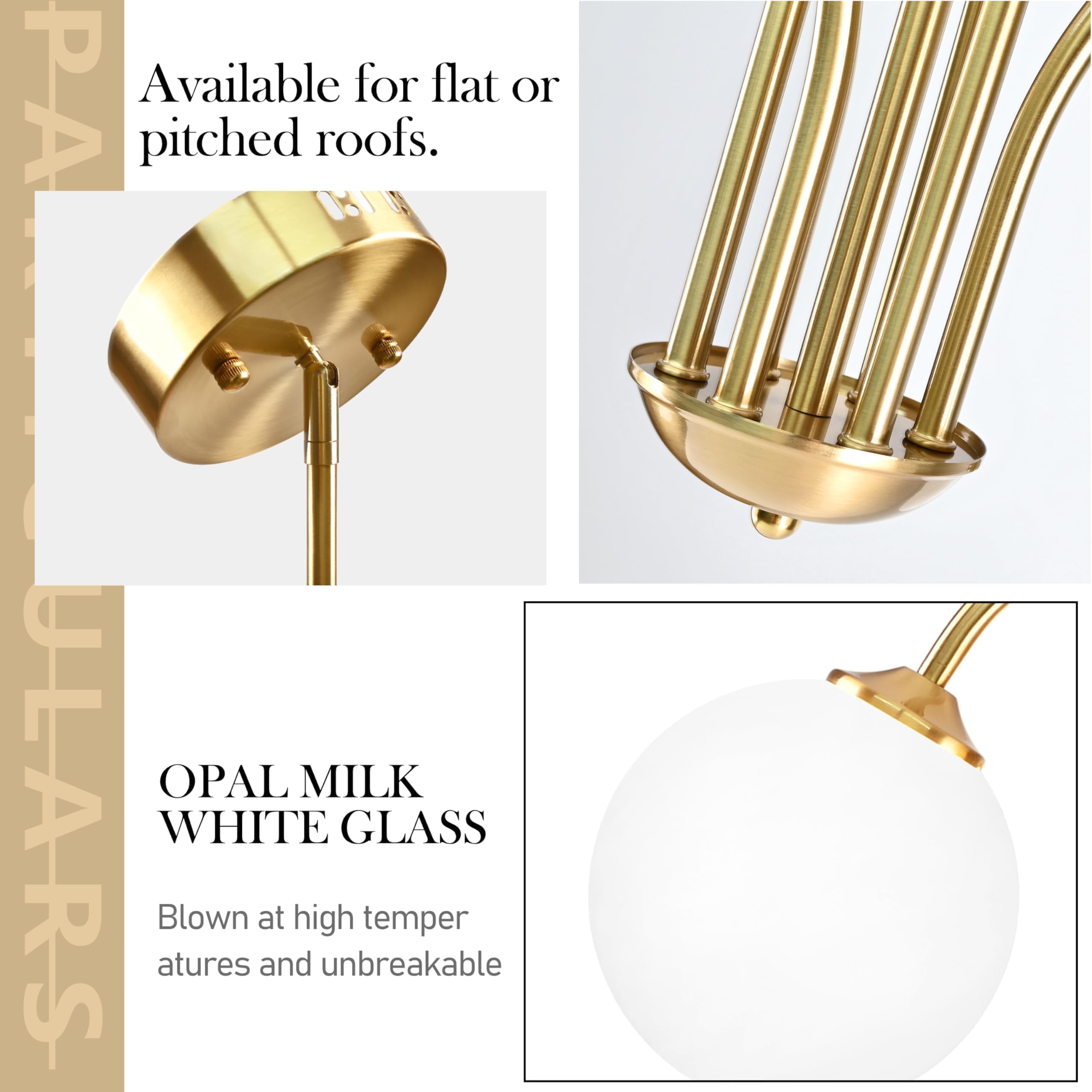 Bagood 6-Light Sputnik Chandelier, Opal Gold, Metal, 29.5" Dimmable with Milk Glass Shade, Model DGQ-U06-NJ