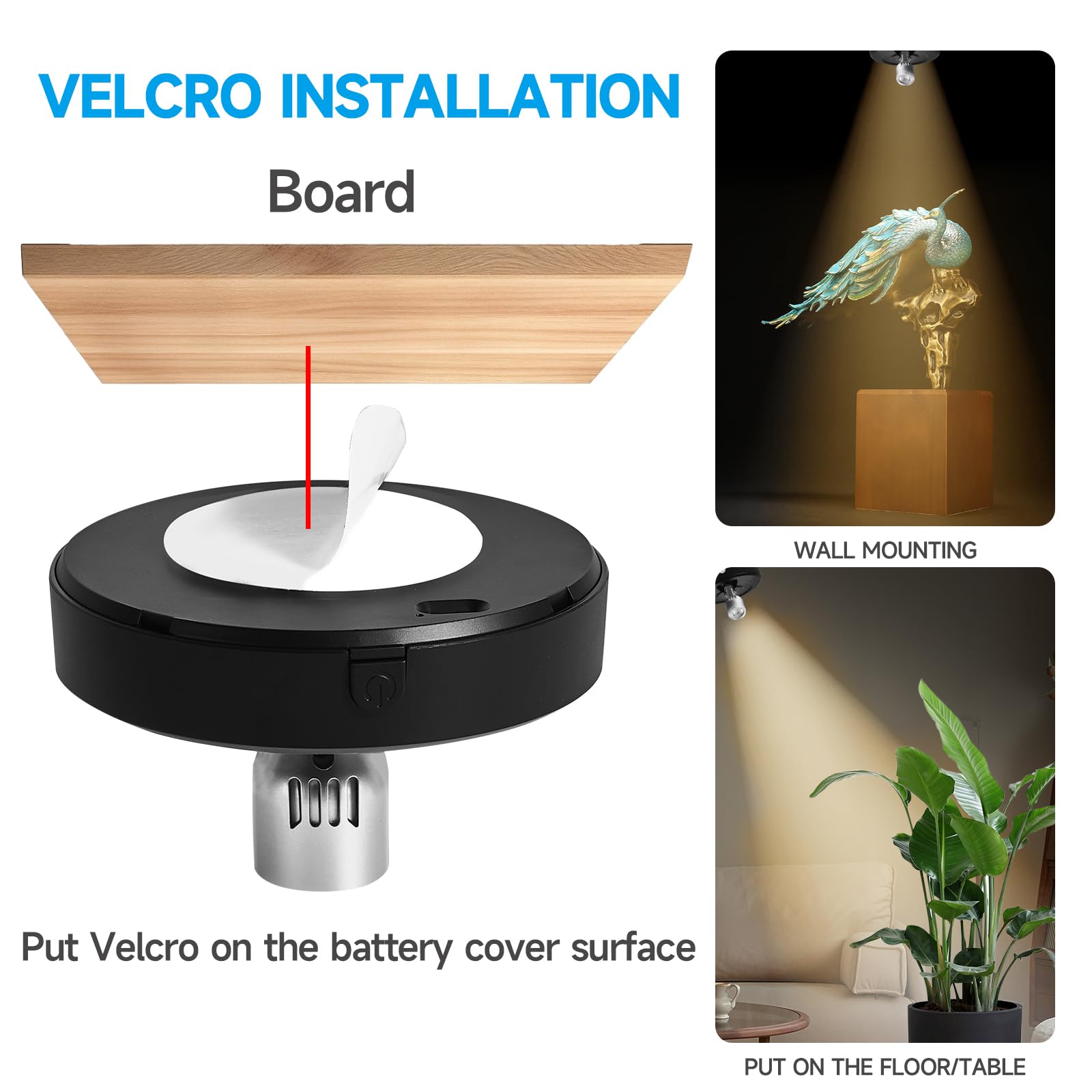 HOFUY Wireless LED Rechargeable Spotlight, Dimmable Indoor Puck Light, USB-XSpot-HY, Rechargeable Black-S