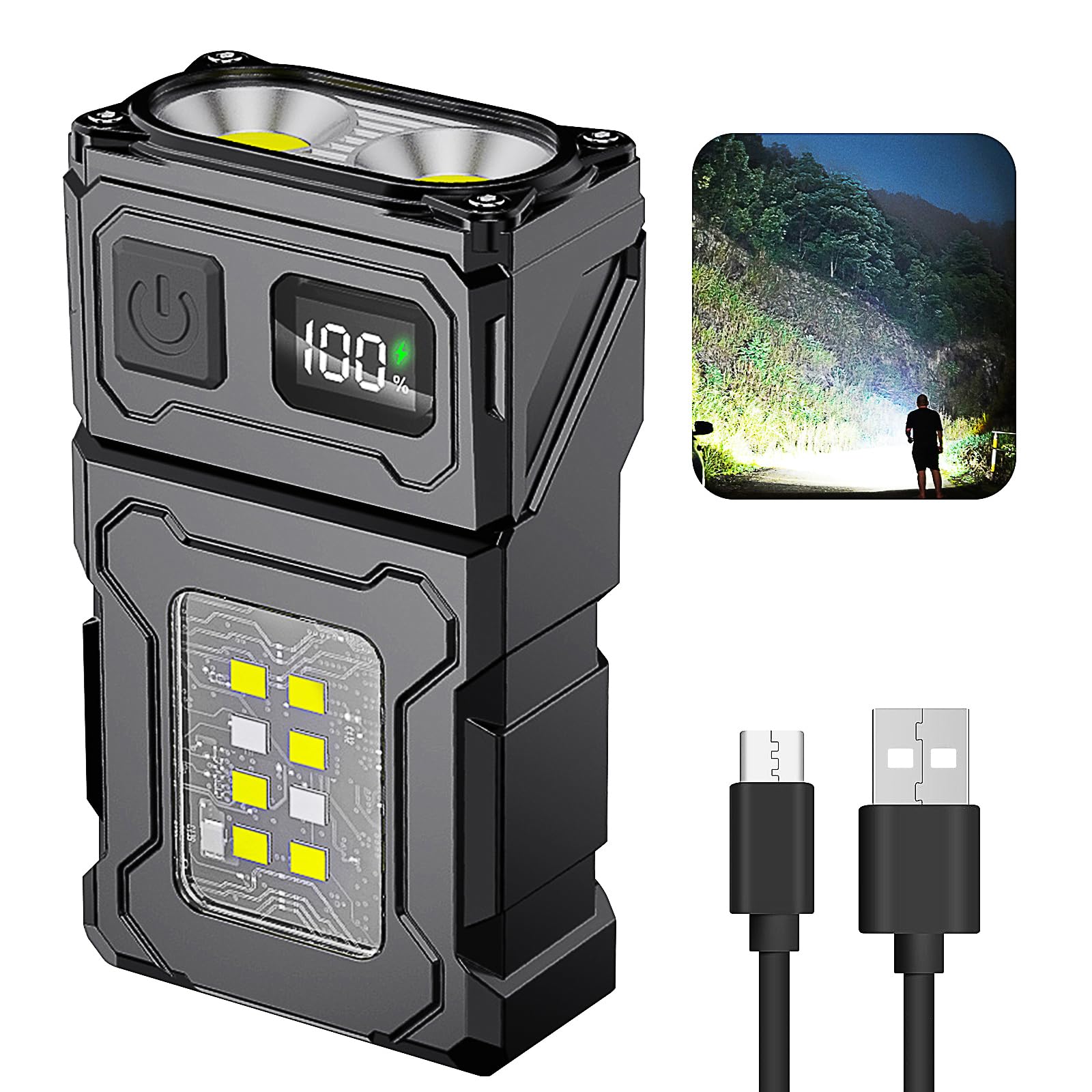 Generic Mini LED EDC Tactical Flashlight - USB C Charging, Black, Model SDT01, Ideal for Night Working, Camping, Fishing, Hiking