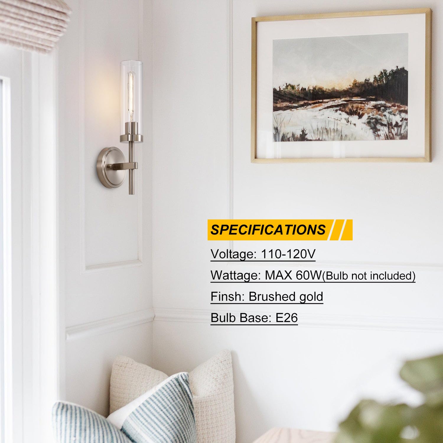 Santostock Brushed Nickel Hardwired Wall Sconces Set Of 2, Modern Bathroom Sconces Vanity Light Fixture, Farmhouse Wall Mount La