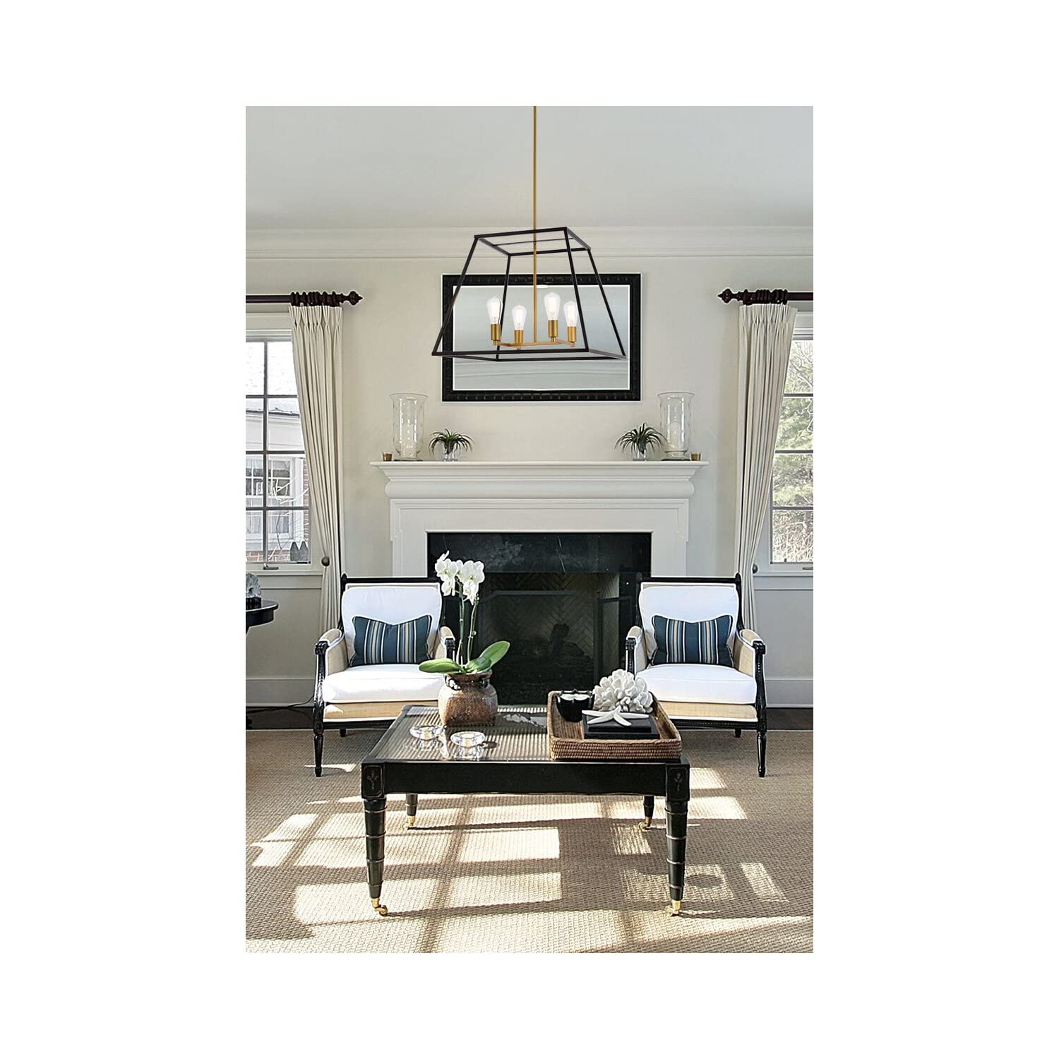 Living District Declan 4-Light Farmhouse Metal Pendant in Black and Brass