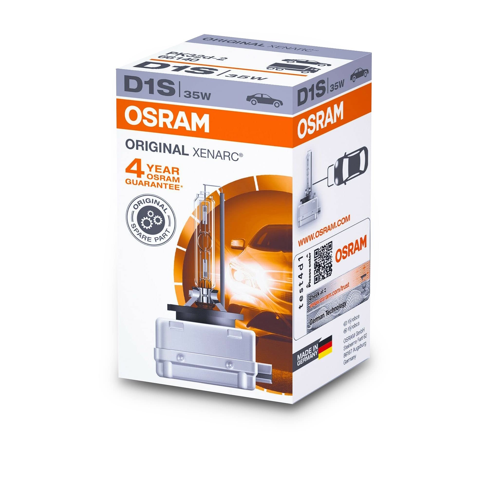 OSRAM Xenarc D1S 35W Xenon Headlight HID Bulb - Model 66140, Silver