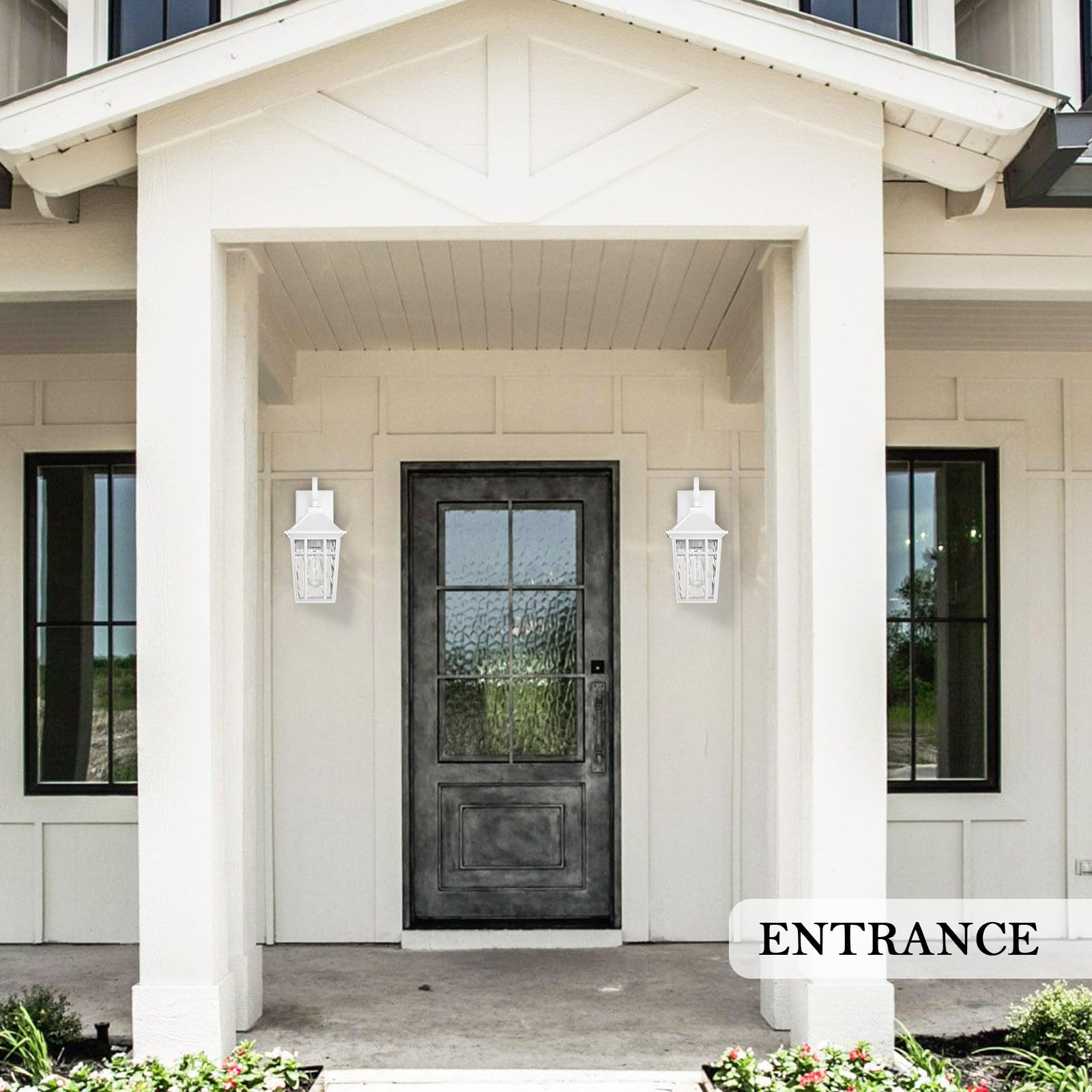 Darkaway Outdoor Wall Lights For House  Exterior Lighting Fixtures Wall Mount Outside Porch Lights Waterproof White Outdoor Sconce Lights With Water Ripple Glass For Patio Garage Front Door