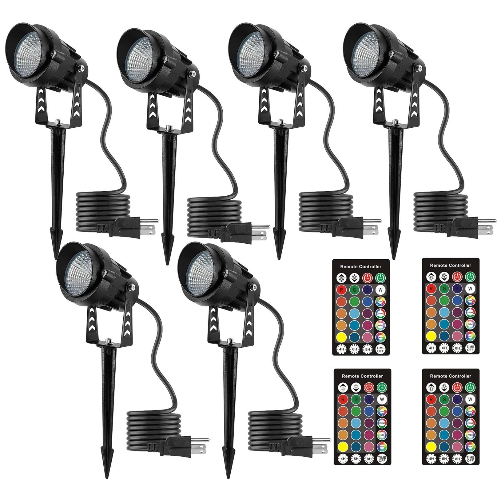 Halloween Spot Lights Outdoor Spotlights Rgb Timer 12W Metal Case Ip65 Waterproof Color Changing Landscape Lights With Spike Stand For Garden Lawn House Tree (6 Lights)