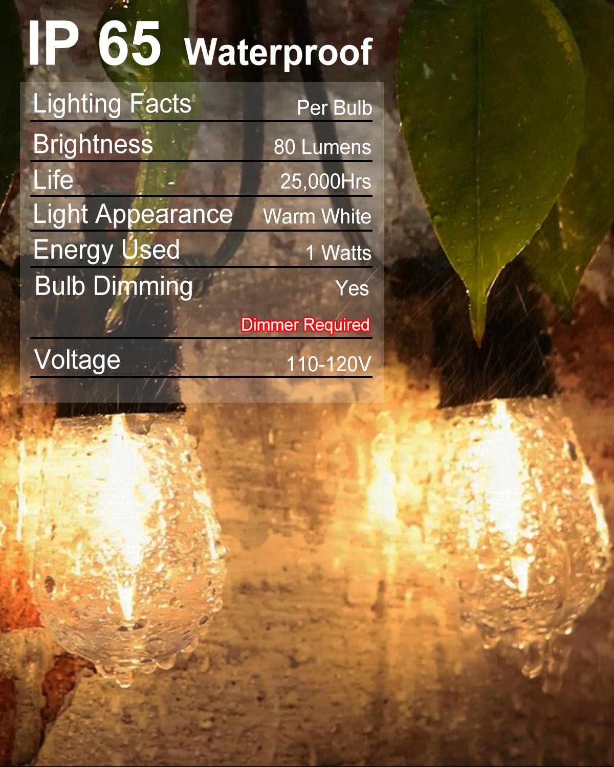 LONIUTO Outdoor String Lights, 50FT with 27 S14 Vintage Waterproof LED Bulbs, Black, Model LNO3976