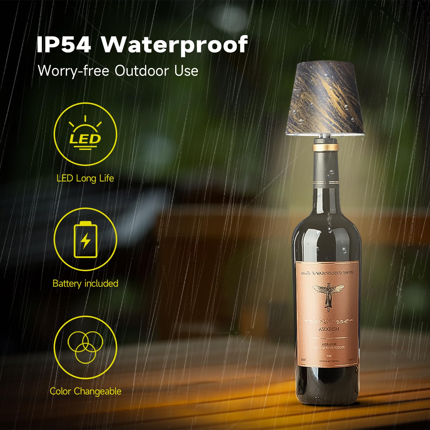 Hoide Wireless Bottle Lamp - LED Touch-Dimmable Night Light Kit, 5.7in, Bronze, Plastic