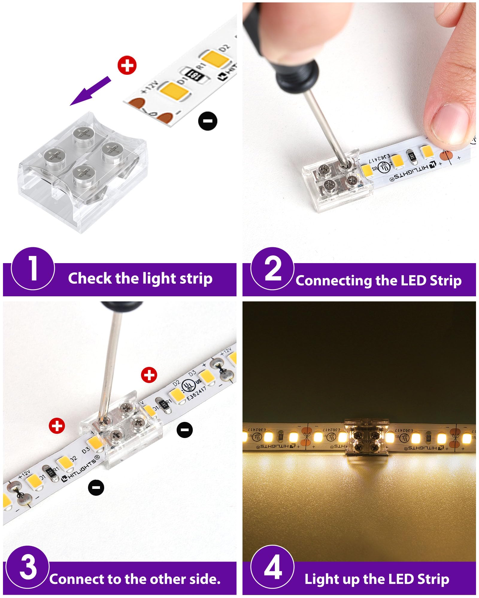 Hitlights 26 Pack Led Connector 2 Pin 10Mm Solderless Led Tape Light Connector Transparent Led Strip Light Connectors With Screw
