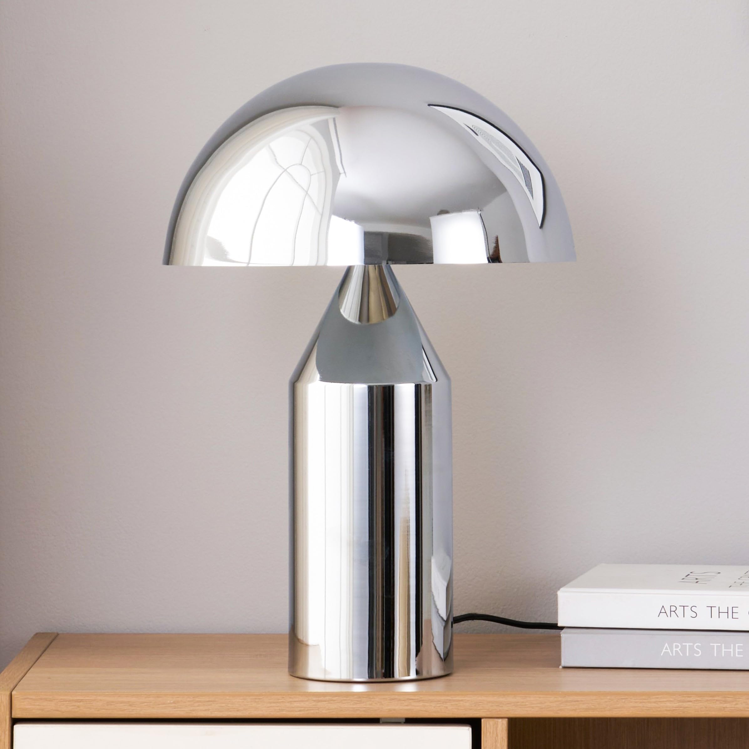 Brightech Venus 14 Globe Table Lamp - Modern Mid-Century Lamp With Golden Metal Shade - Nightstand  Bedside  Desk & Accent Table Lighting For Bedroom  Living Room & Office D?Cor - Chrome/Silver