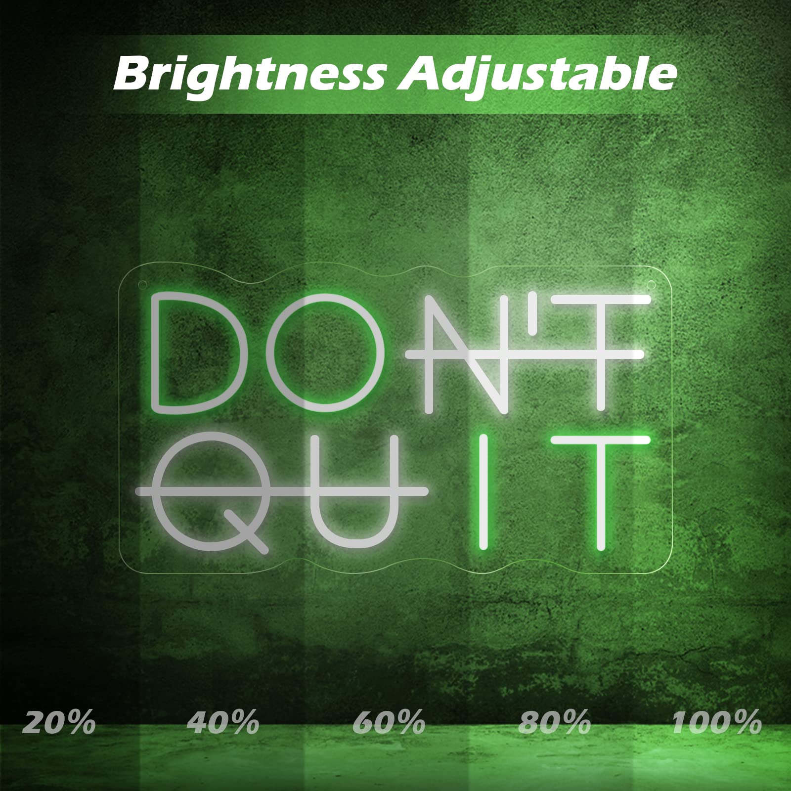 YIKBIK Don't Quit LED Neon Sign - Green&White Acrylic Wall Decor for Office, Gym, Man Cave, Gamer Room, USB Powered Adjustable Lighting