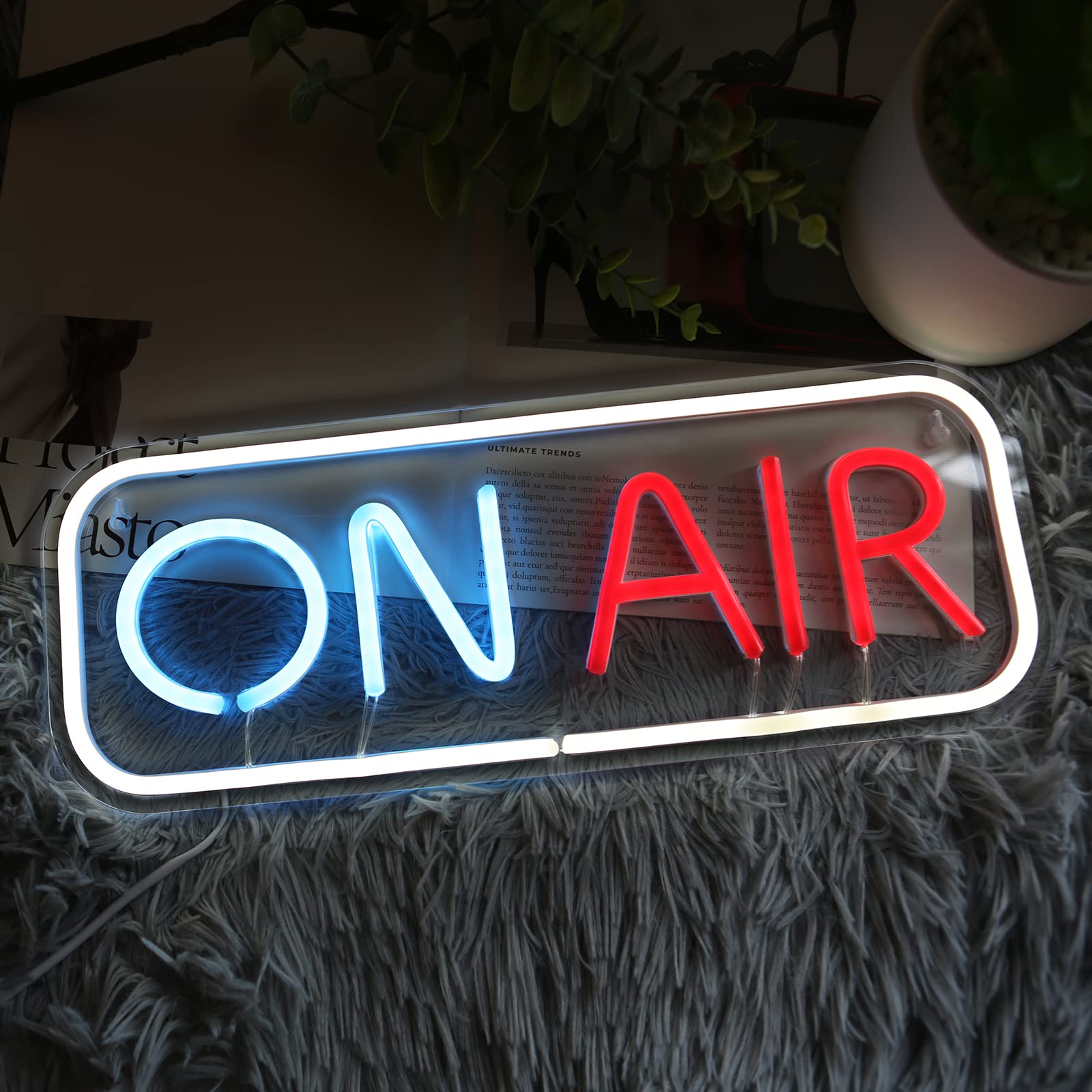 Fionnuar ON AIR Neon Sign LED Light for Radio/Podcast, 16in x6in , Multi Color, Model 112, USB Powered, Decorative Night Light