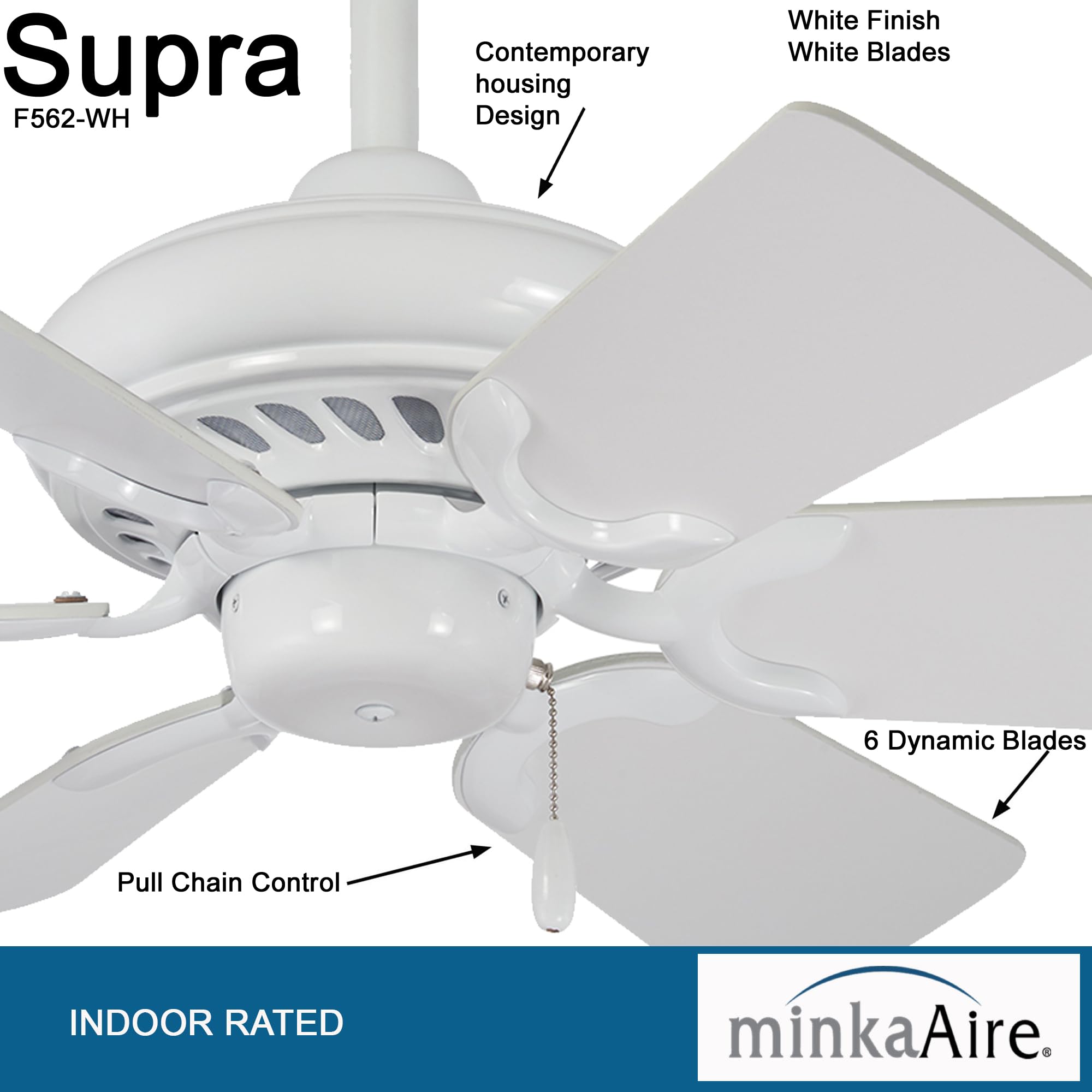 Minka-Aire F562-WH Supra 32 Inch Pull Chain Ceiling Fan in White Finish