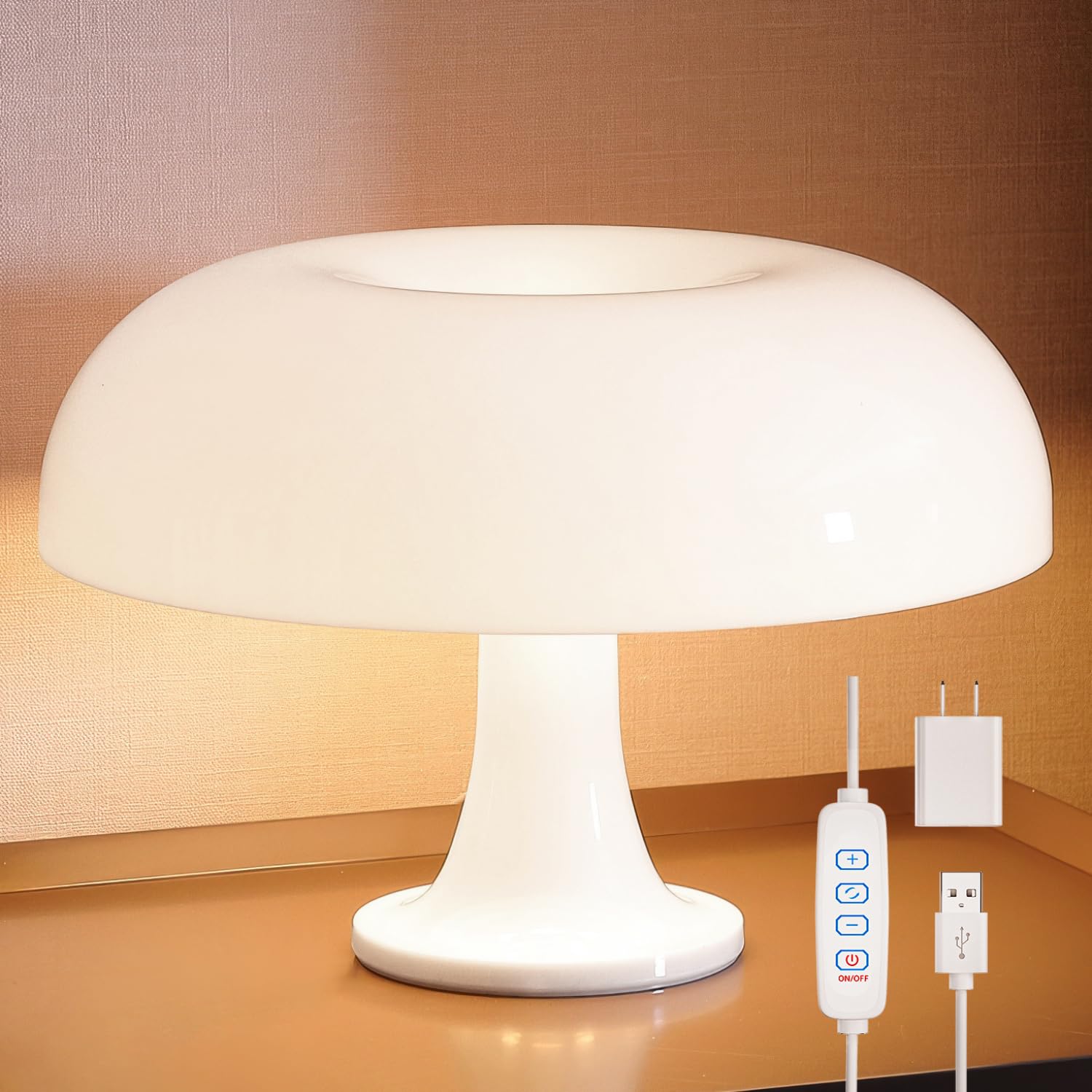 UEHICT Mushroom Lamp with 3 Lighting Modes, Dimmable 70s Retro Mid Century Modern Lamp for Bedroom, Funky Unique Lamp for Room D