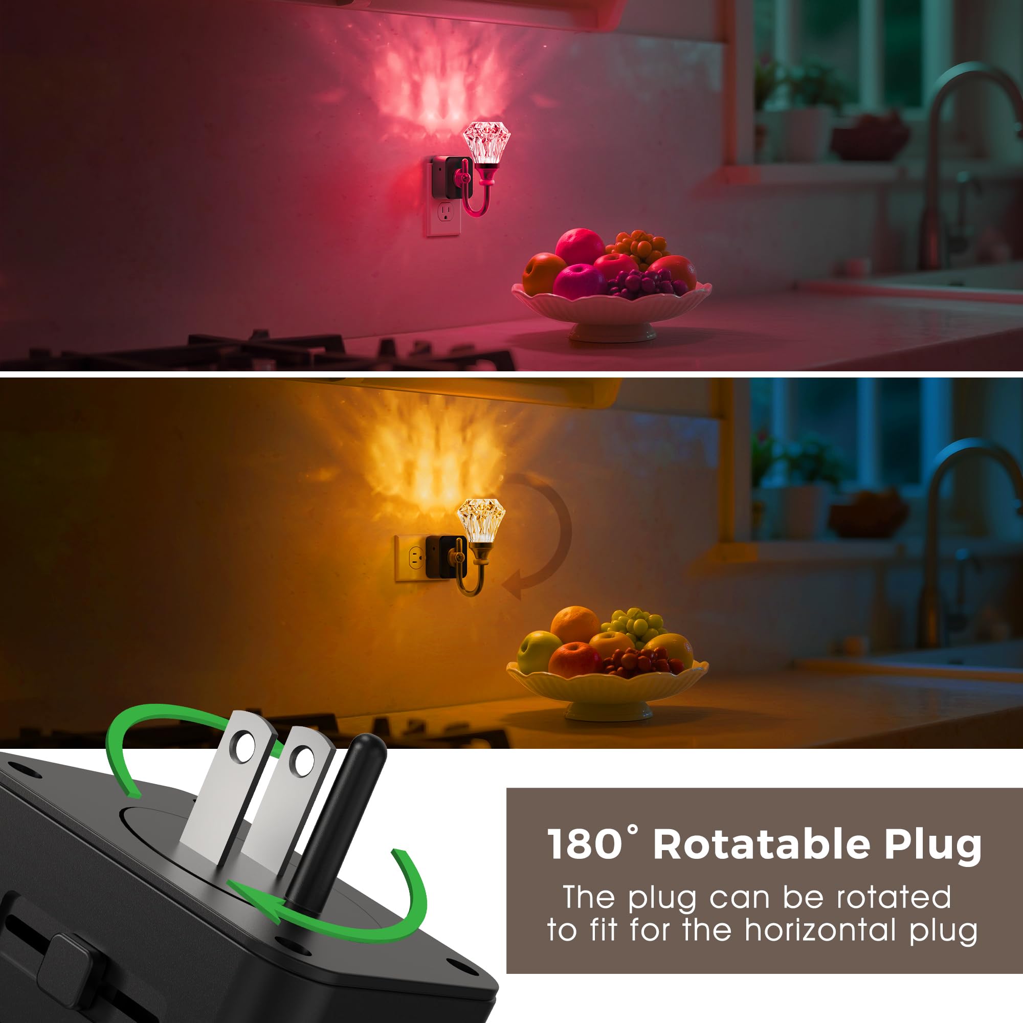 L Lohas Led Night Lights Plug Into Wall -10-Color Changing Rgb Floral Night Lights With Auto Sensor, 3 Brightness Levels, Rotata