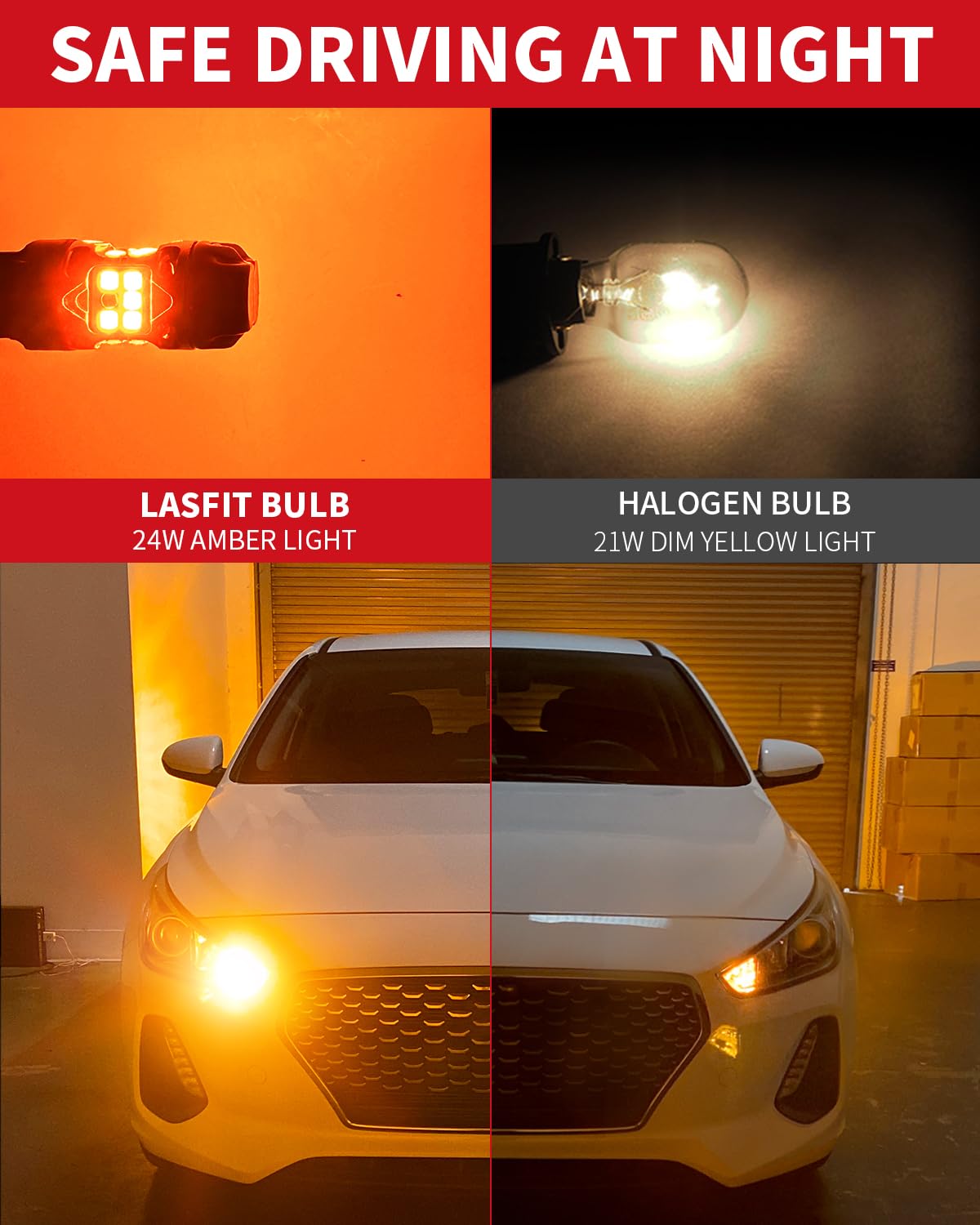 LASFIT 7440 LED Bulb, Amber, Anti Hyper Flash, Canbus, 7443 Size, Pack of 2