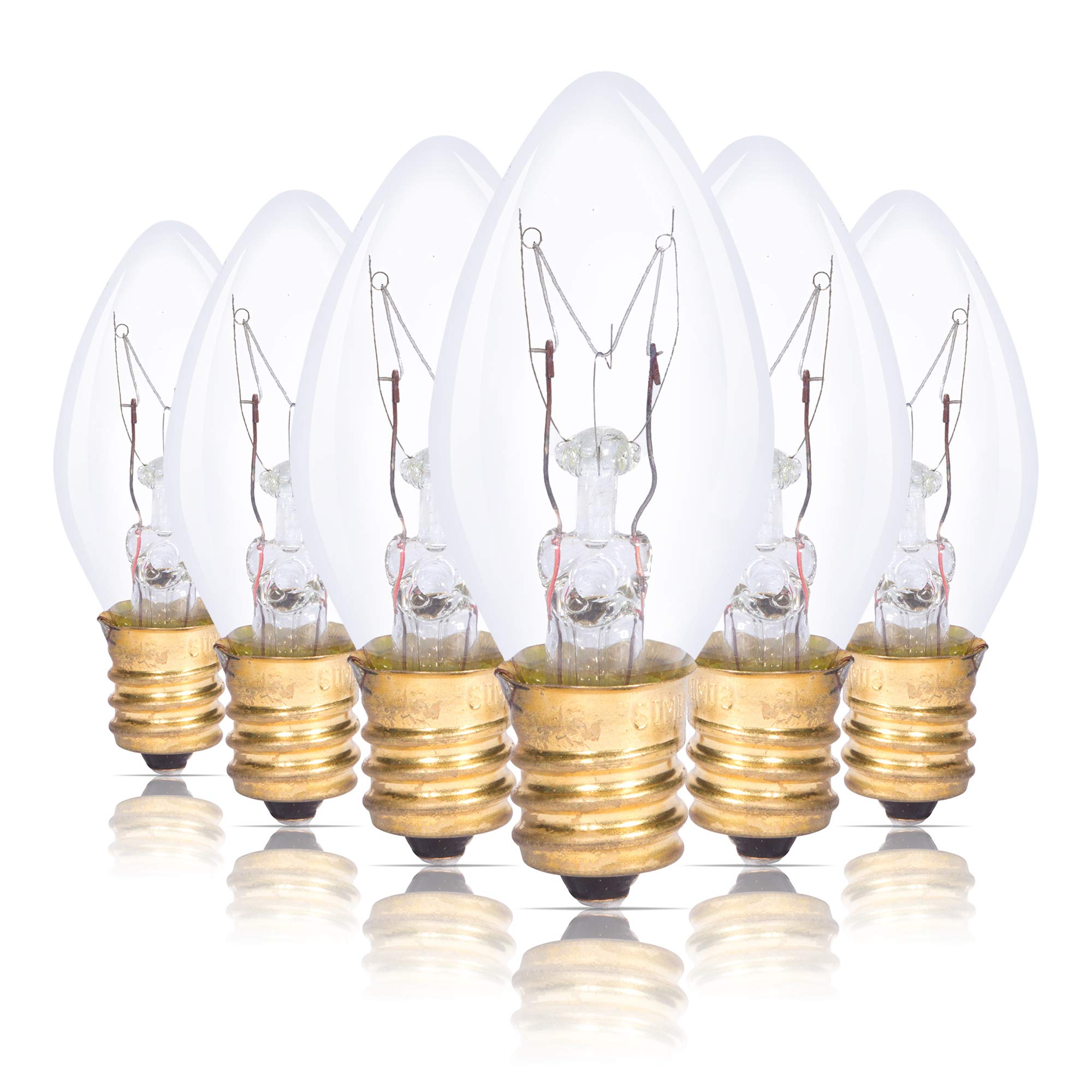 Simba Lighting C7 25W Replacement Bulb (6 Pack) For Himalayan Salt Rock And Basket  Plug In Aromatic Wax Warmer  Night Light  Clear Candle Shape  120V  E12 Candelabra Base  Dimmable  2700K Warm White